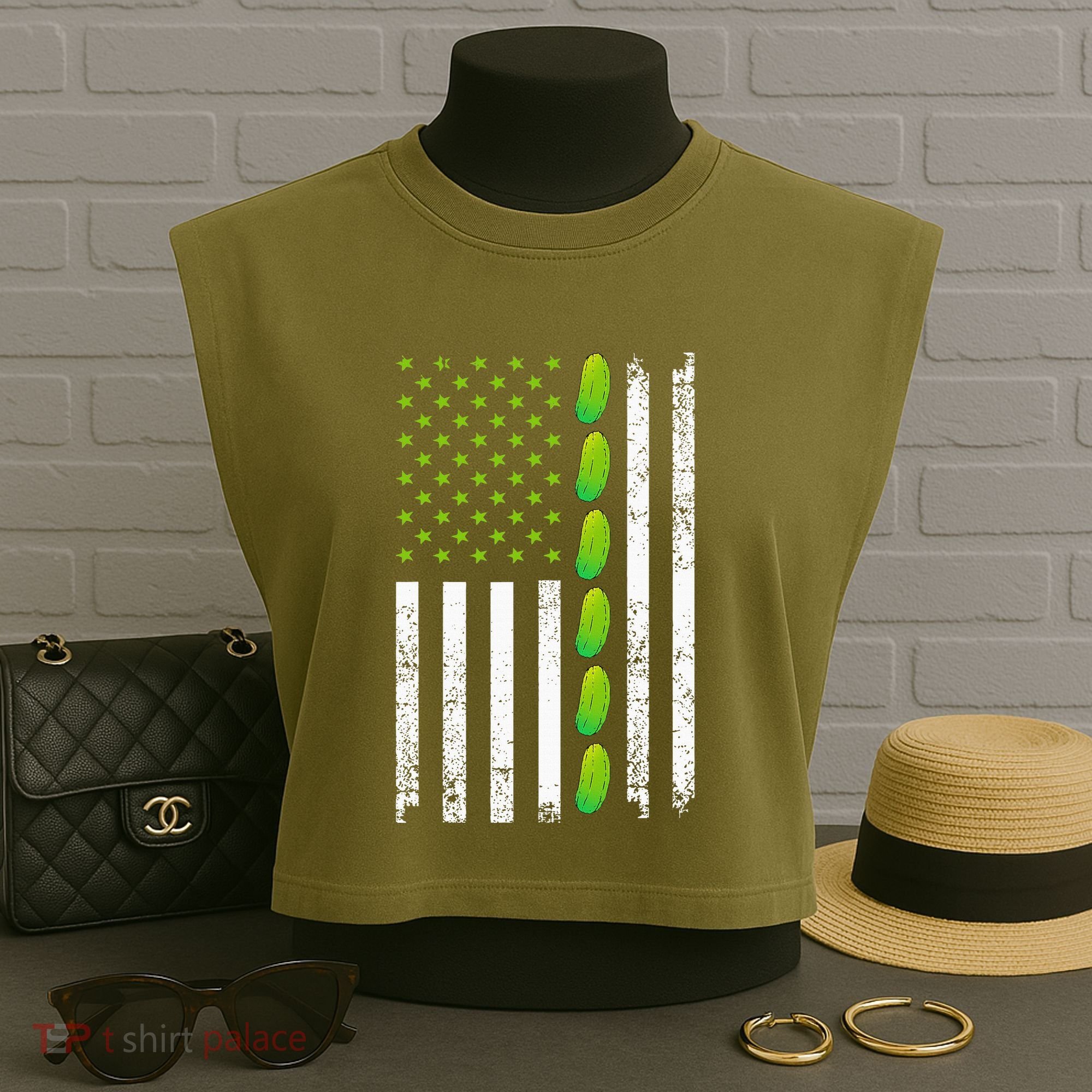 Cool Pickle Art For Gag Dill Pickle Costume Garment-Dyed Women's Muscle Tee