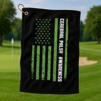 Cerebral Palsy Awareness Month American Flag Cp Gift Golf Towel thumb 1