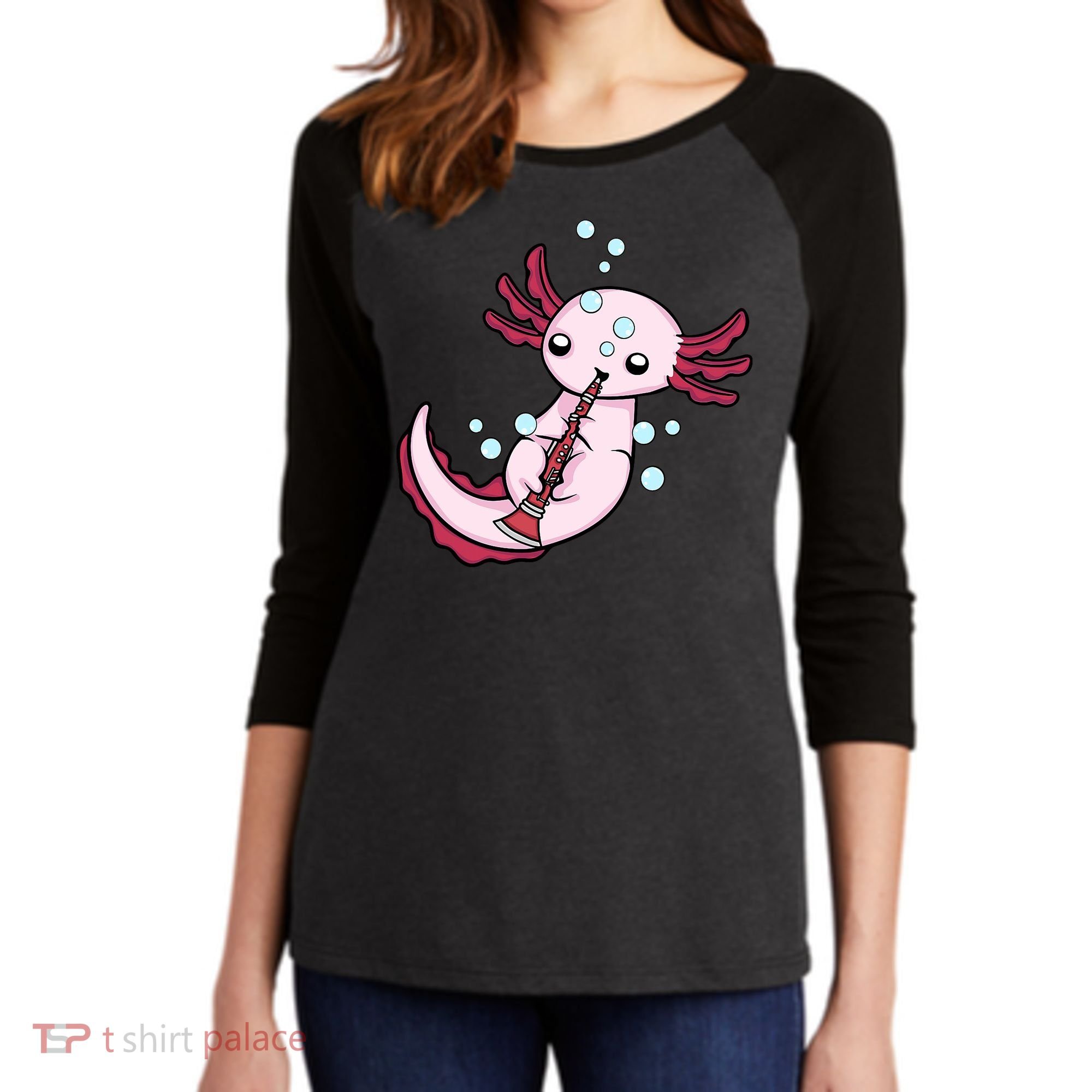 Clarinet Player Axolotl Lover  Big Band Music Clarinet  Women's Tri-Blend 3/4-Sleeve Raglan Shirt