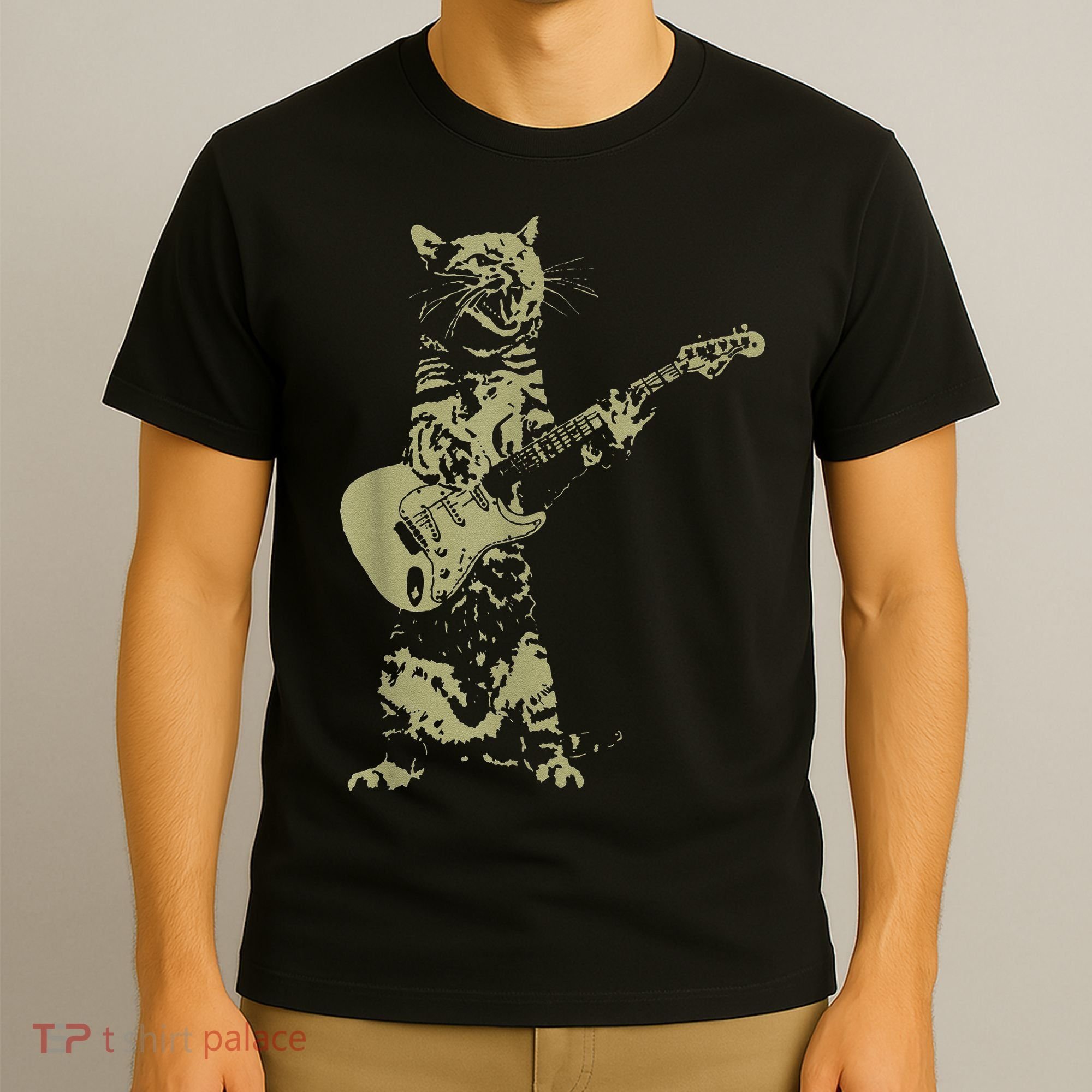 Cat Playing Acoustic Guitar Cool Musician Guitarist T-Shirt