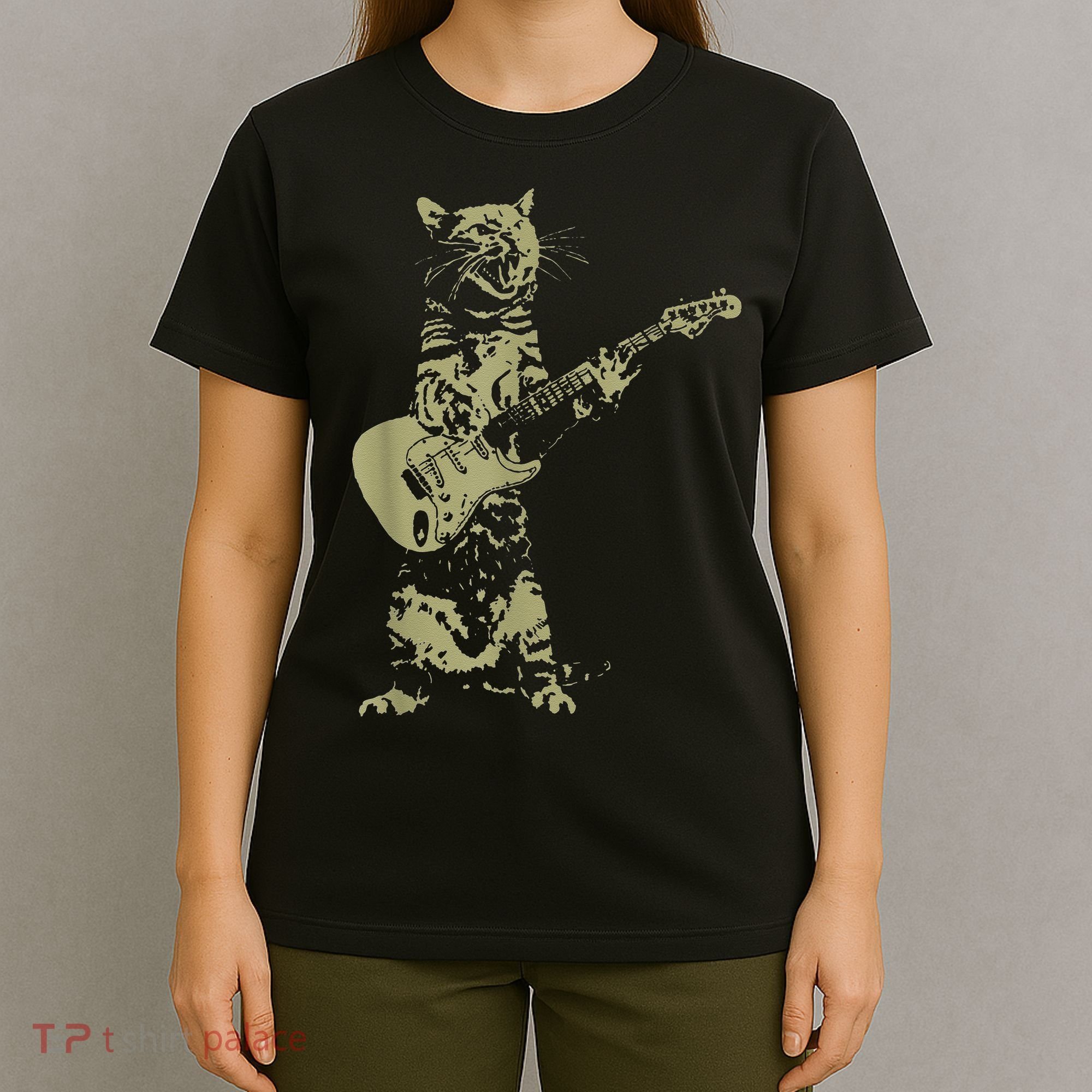 Cat Playing Acoustic Guitar Cool Musician Guitarist T-Shirt
