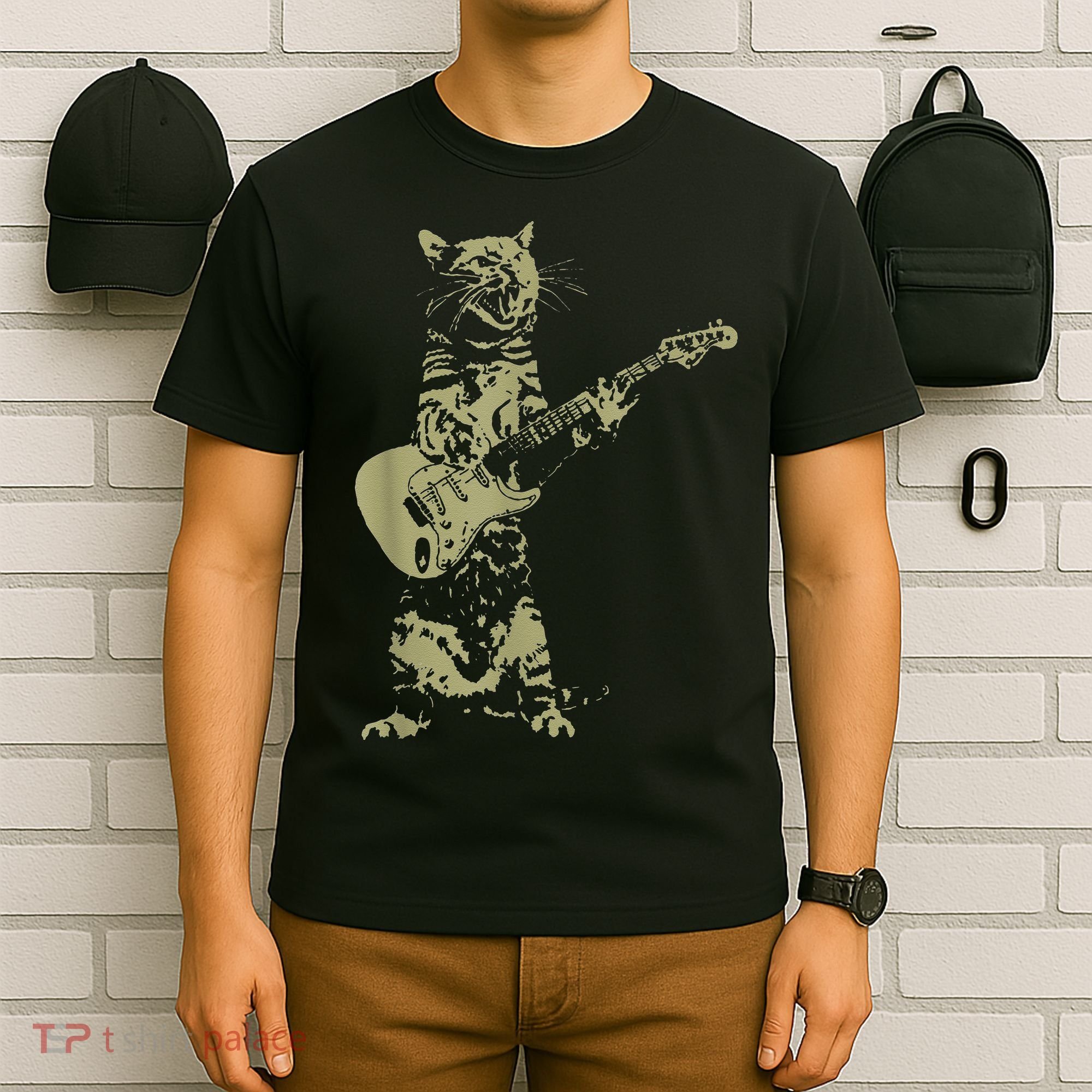 Cat Playing Acoustic Guitar Cool Musician Guitarist T-Shirt