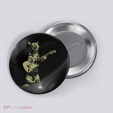 Cat Playing Acoustic Guitar Cool Musician Guitarist Button