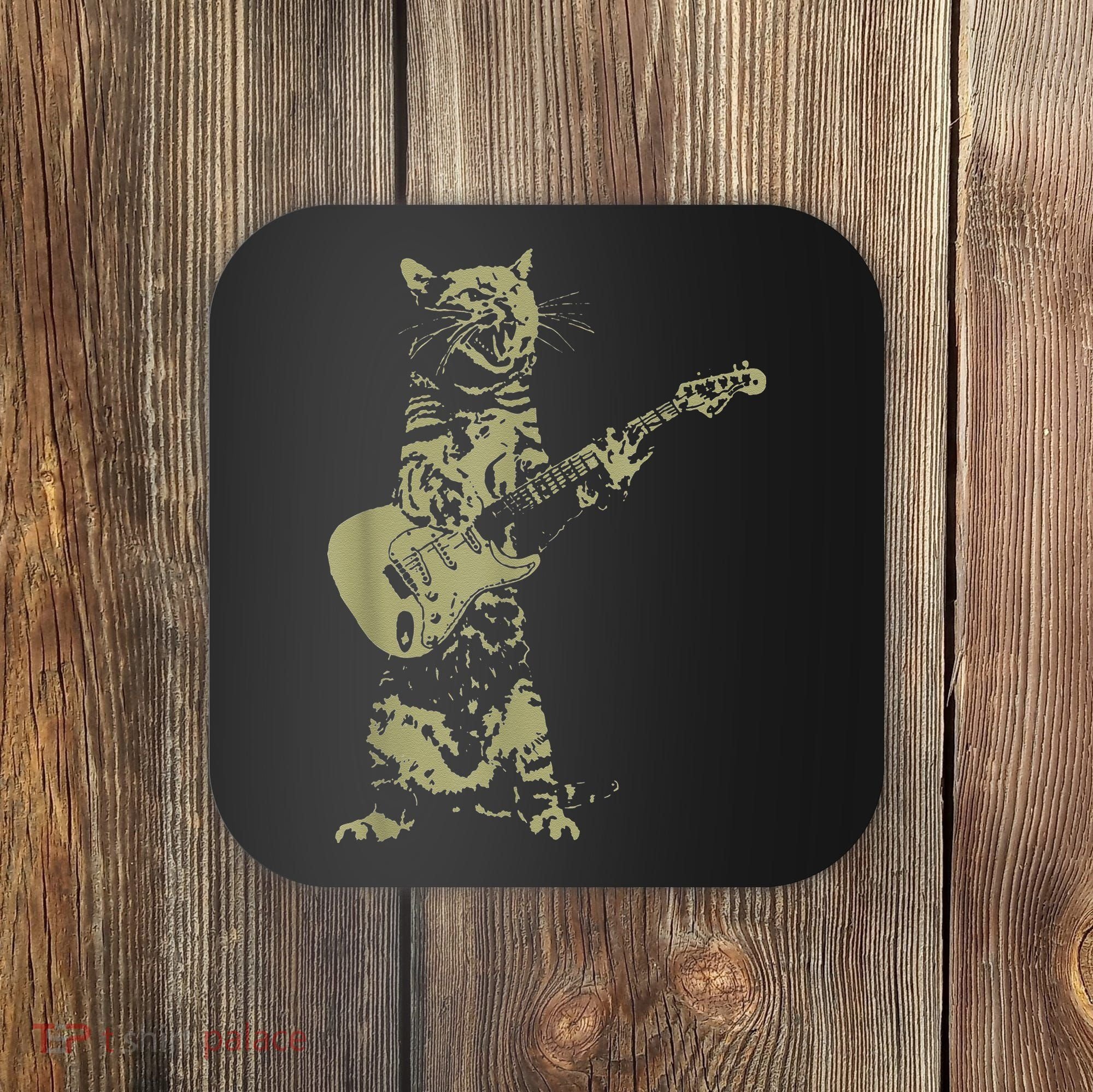 Cat Playing Acoustic Guitar Cool Musician Guitarist Coaster