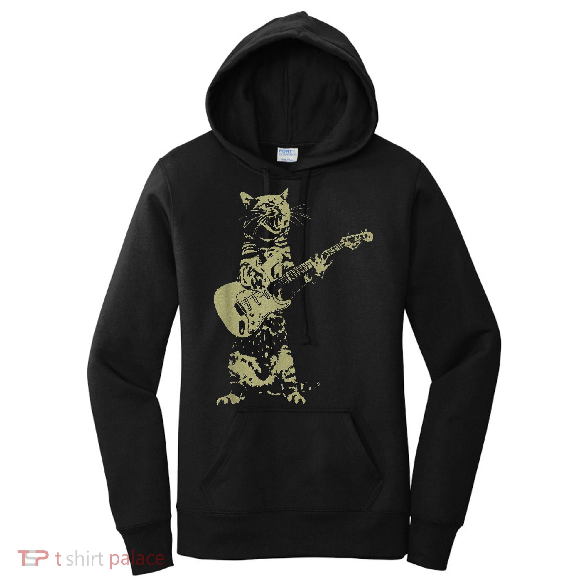 Cat Playing Acoustic Guitar Cool Musician Guitarist Women's Hoodie