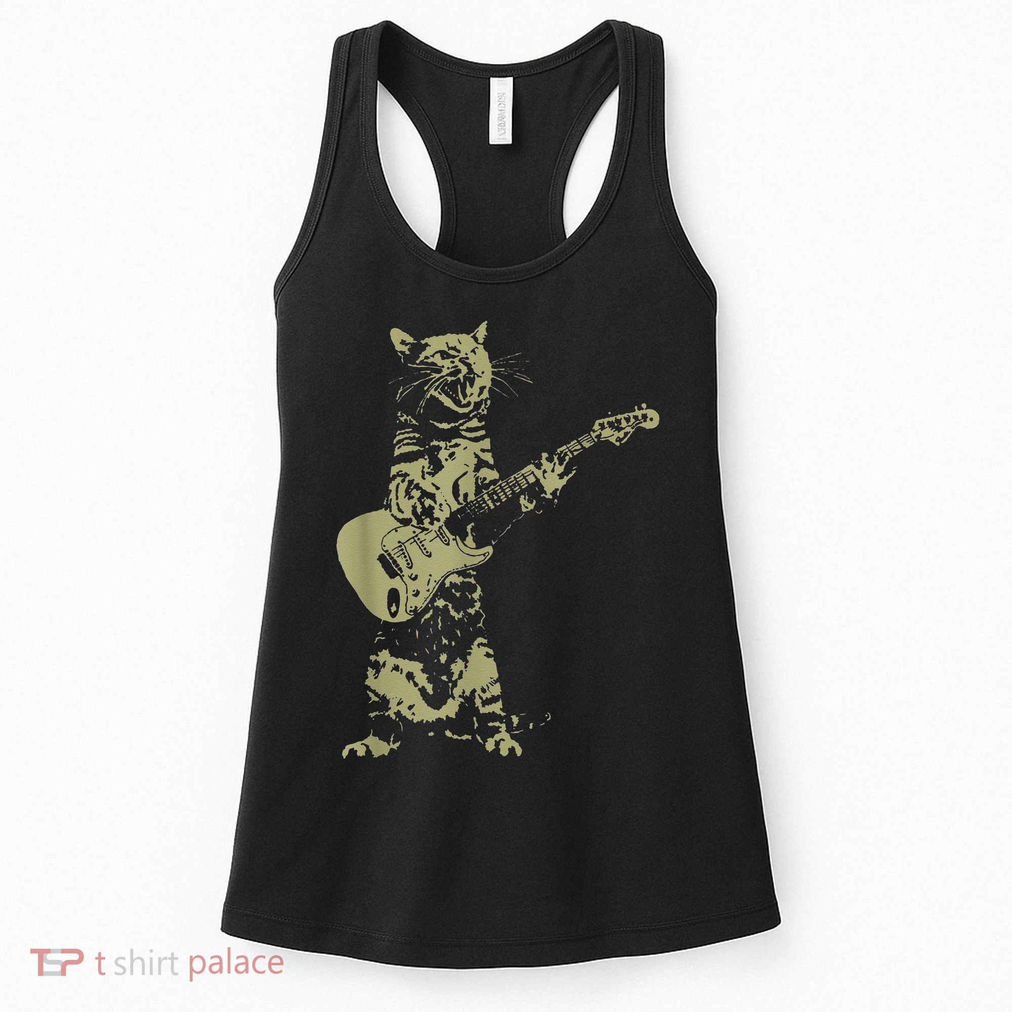 Cat Playing Acoustic Guitar Cool Musician Guitarist Women's Tank Top