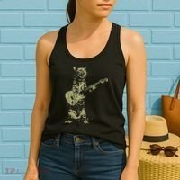 Cat Playing Acoustic Guitar Cool Musician Guitarist Women's Tank Top thumb 2