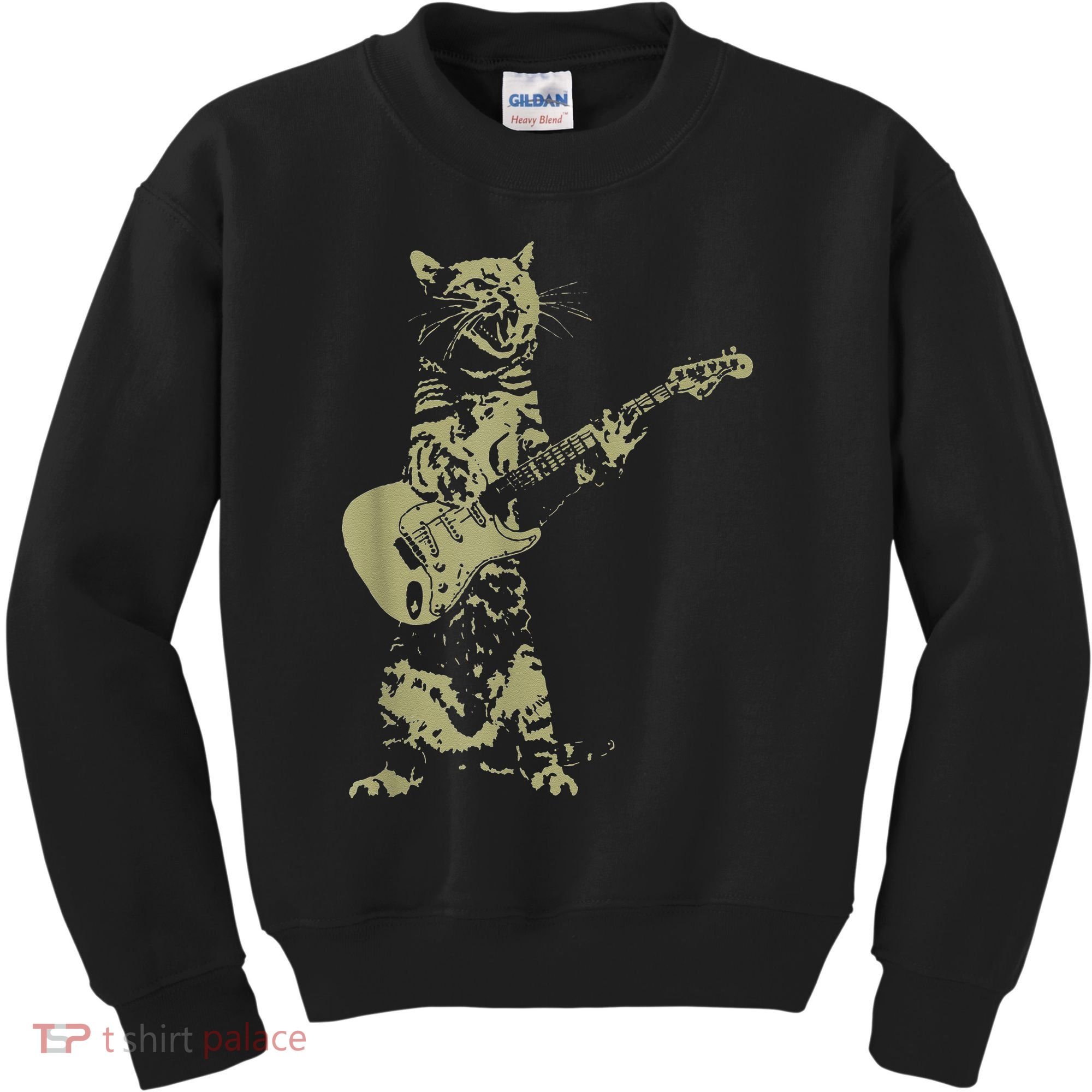 Cat Playing Acoustic Guitar Cool Musician Guitarist Kids Sweatshirt