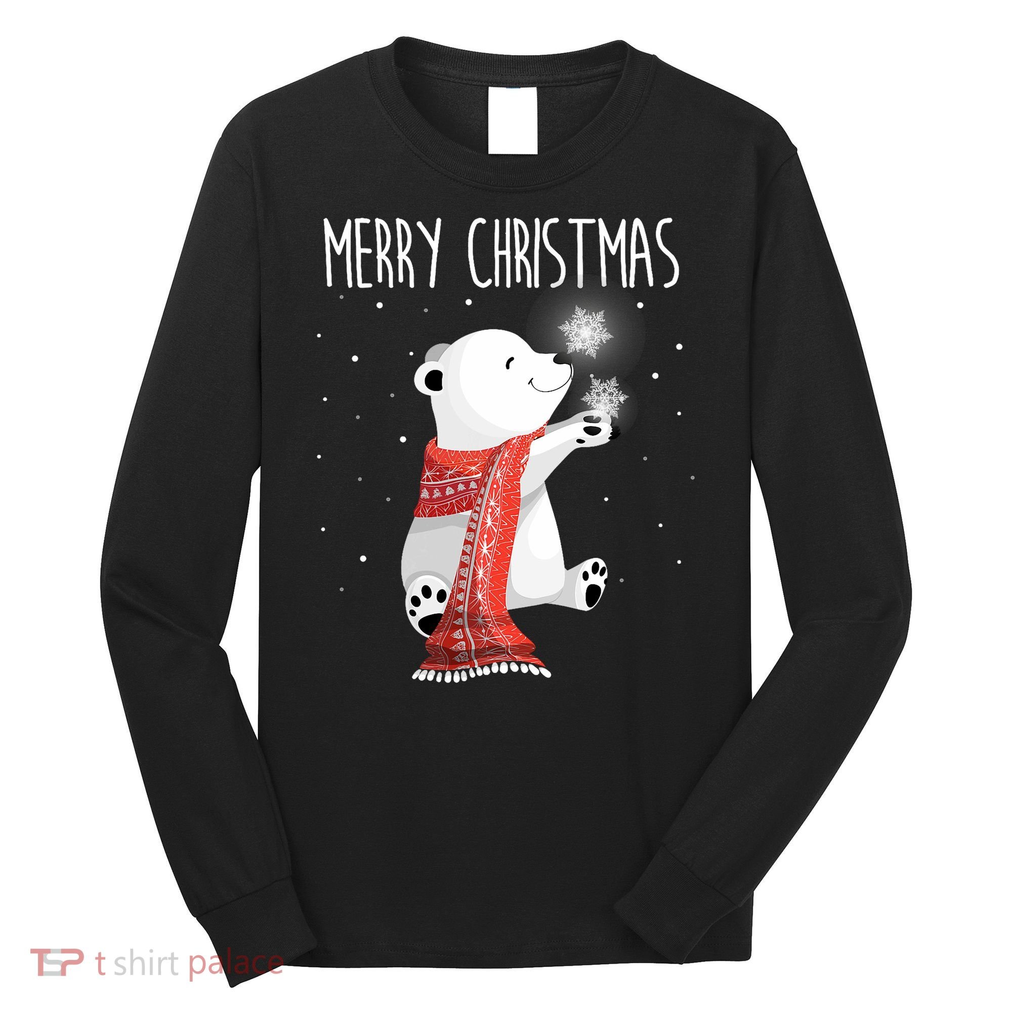 Cute Polar Bear Scarf Merry Christmas Xmas Holidays Gift Long Sleeve Shirt