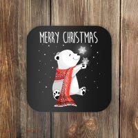 Cute Polar Bear Scarf Merry Christmas Xmas Holidays Gift Coaster thumb 0