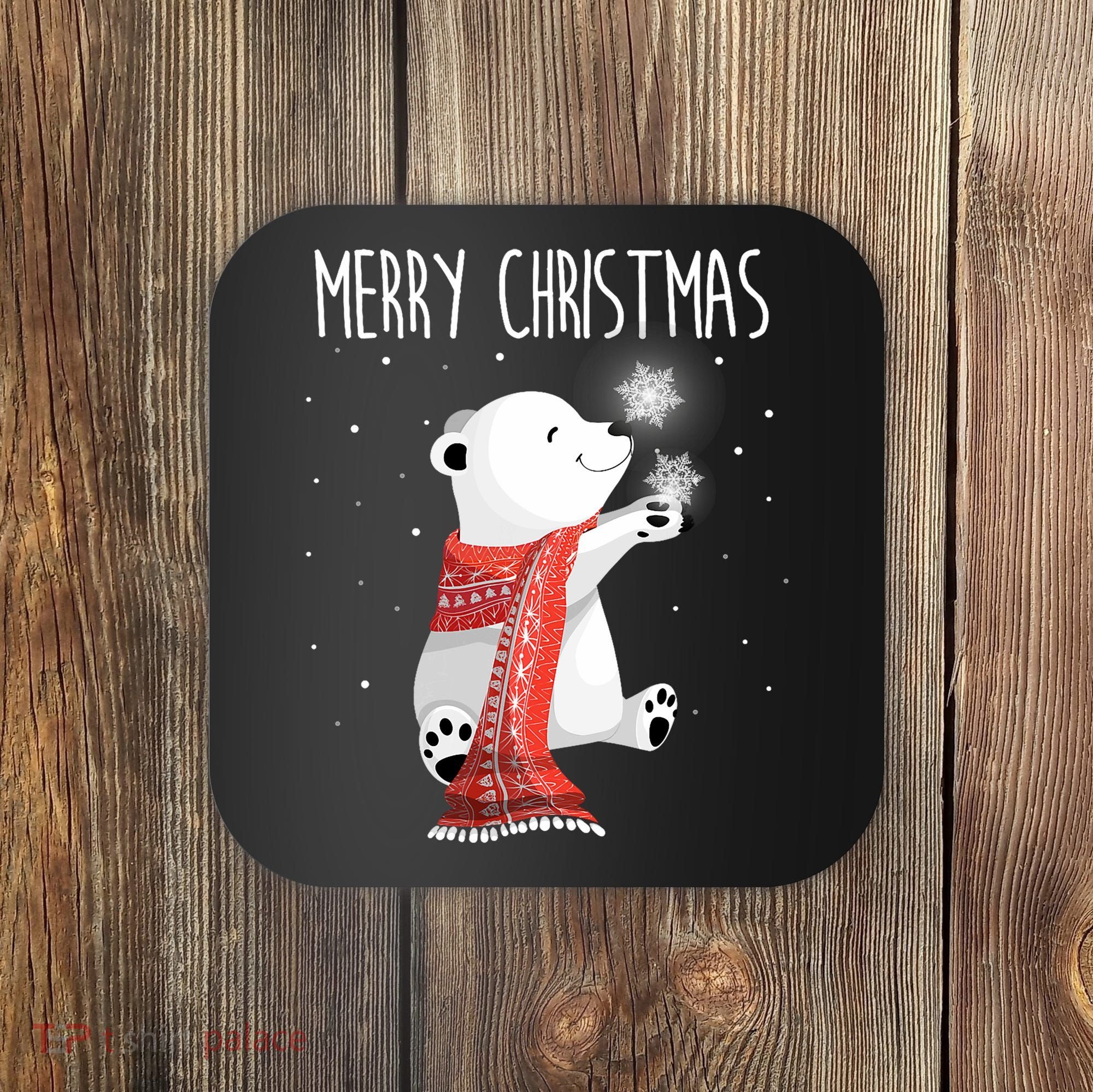 Cute Polar Bear Scarf Merry Christmas Xmas Holidays Gift Coaster