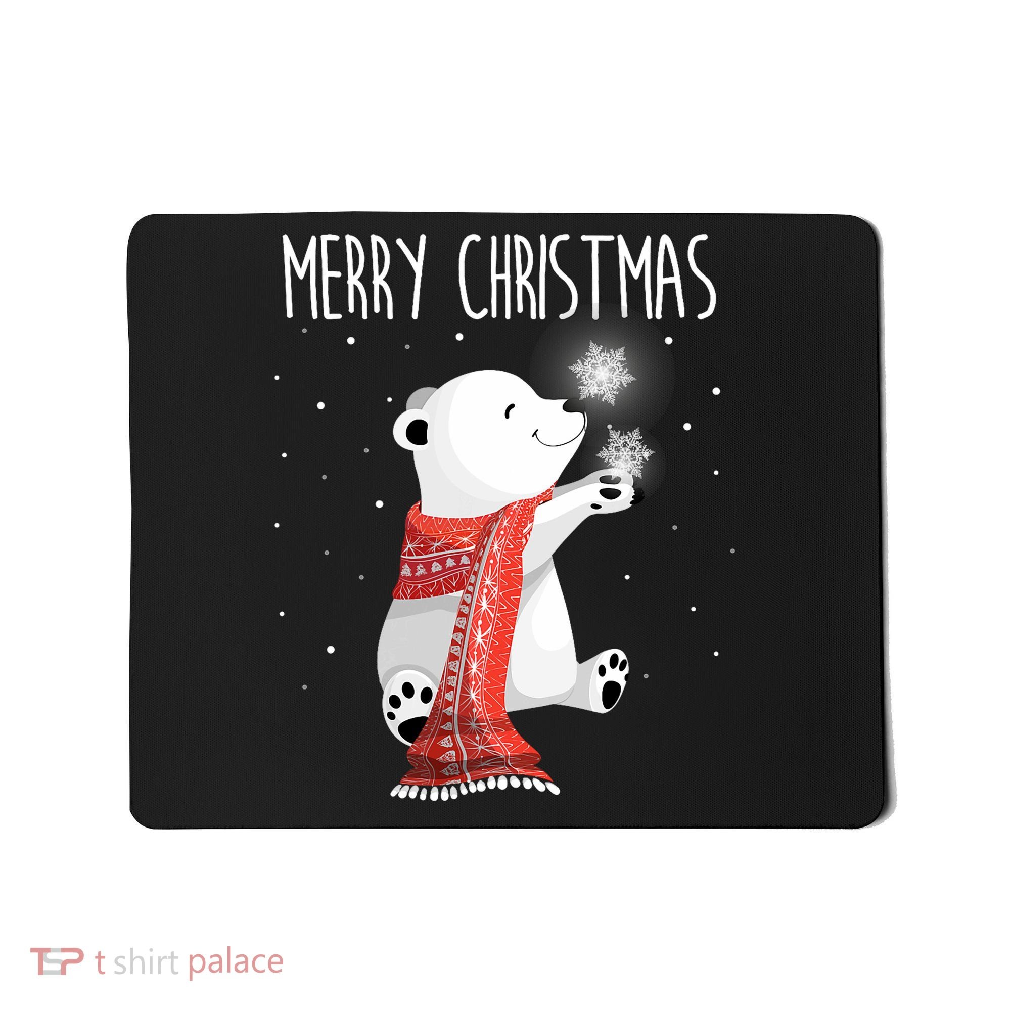 Cute Polar Bear Scarf Merry Christmas Xmas Holidays Gift Mousepad