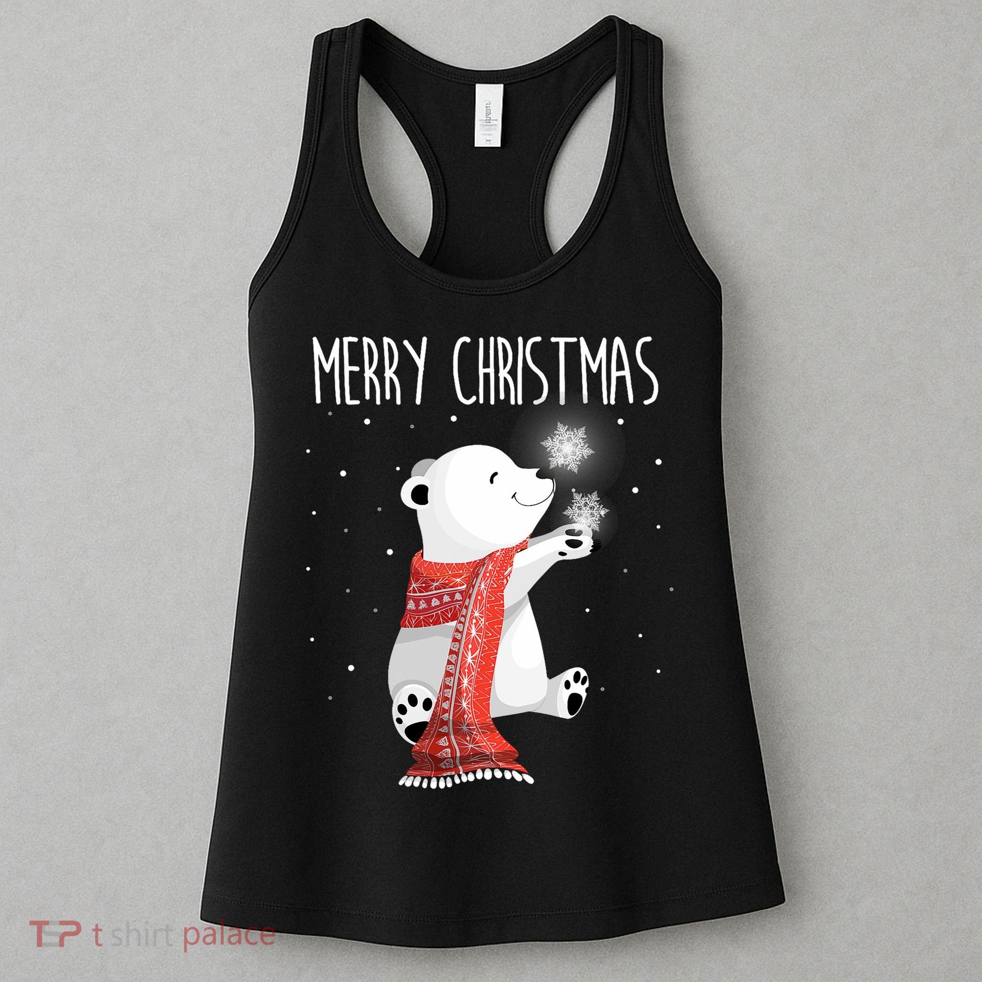 Cute Polar Bear Scarf Merry Christmas Xmas Holidays Gift Women's Tank Top