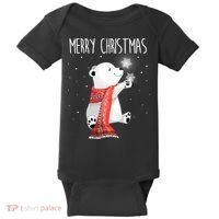 Cute Polar Bear Scarf Merry Christmas Xmas Holidays Gift Baby Bodysuit thumb 0