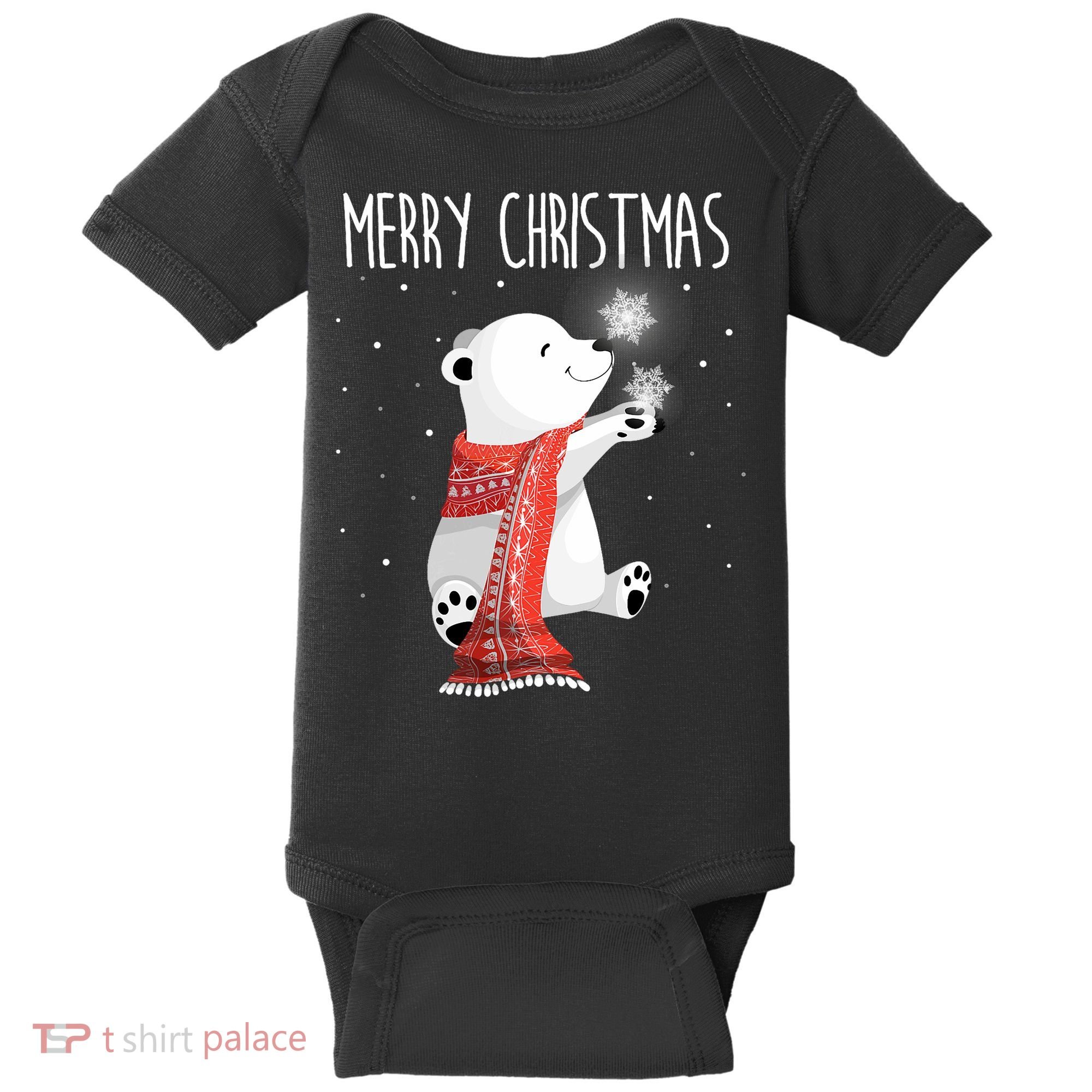 Cute Polar Bear Scarf Merry Christmas Xmas Holidays Gift Baby Bodysuit