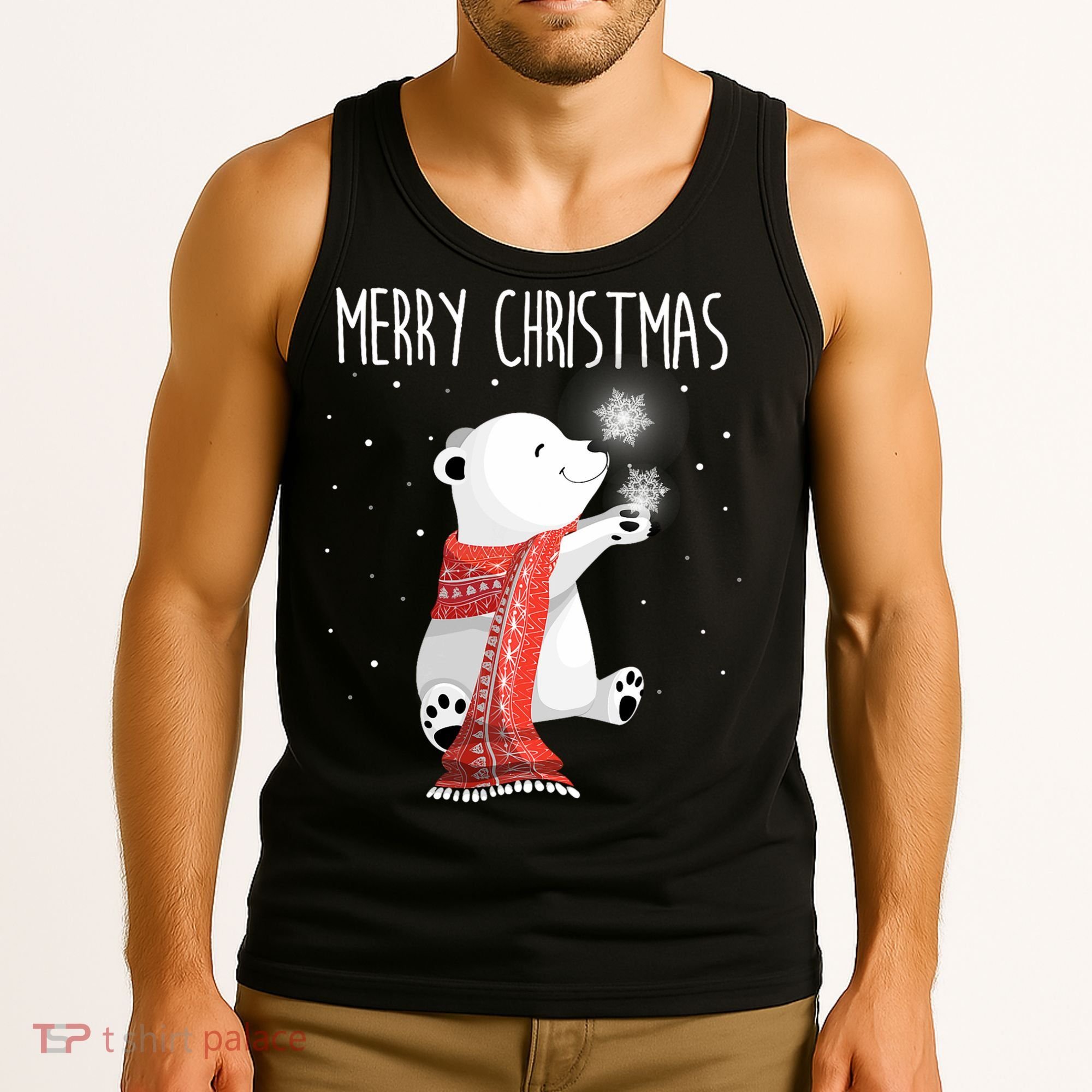 Cute Polar Bear Scarf Merry Christmas Xmas Holidays Gift Tank Top