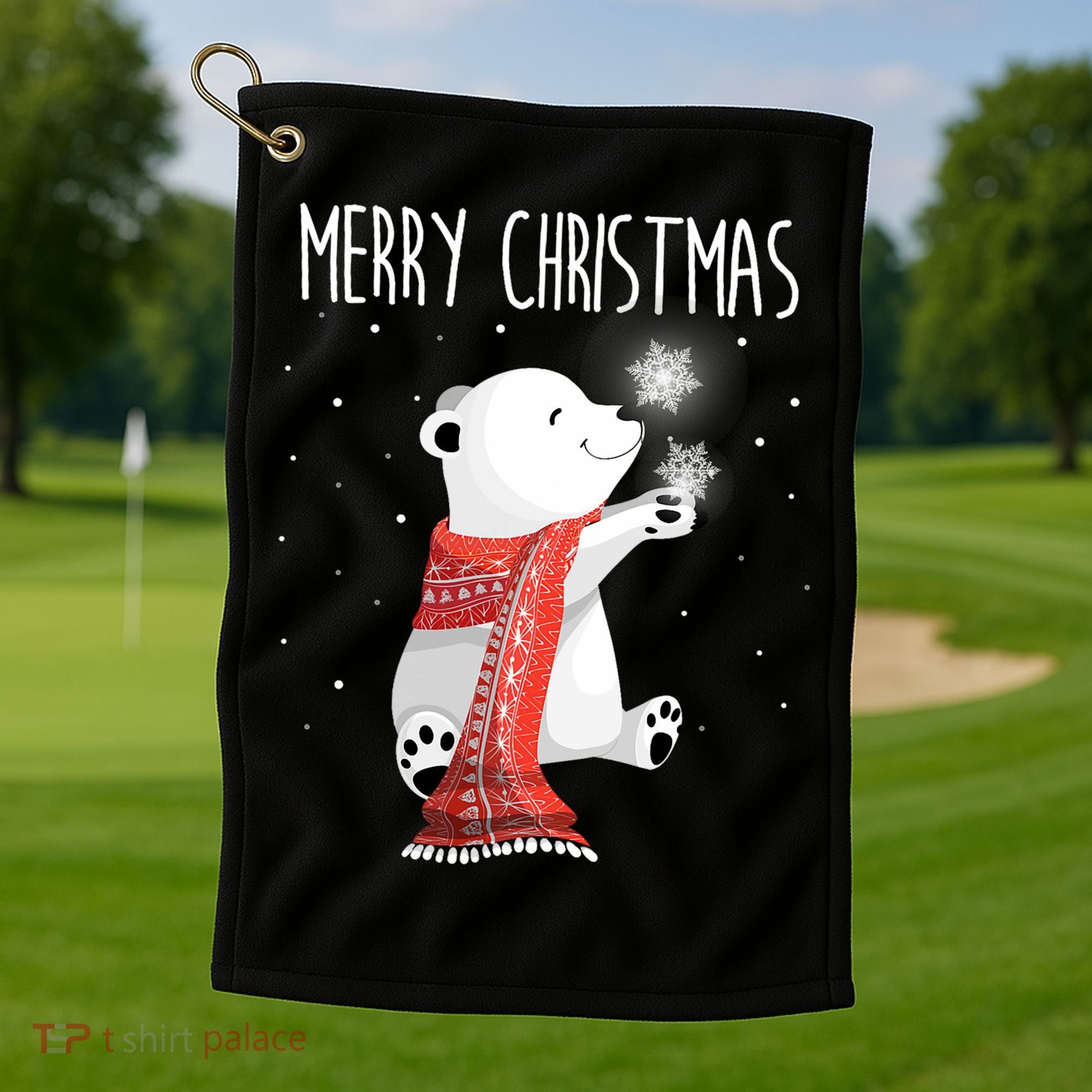 Cute Polar Bear Scarf Merry Christmas Xmas Holidays Gift Golf Towel