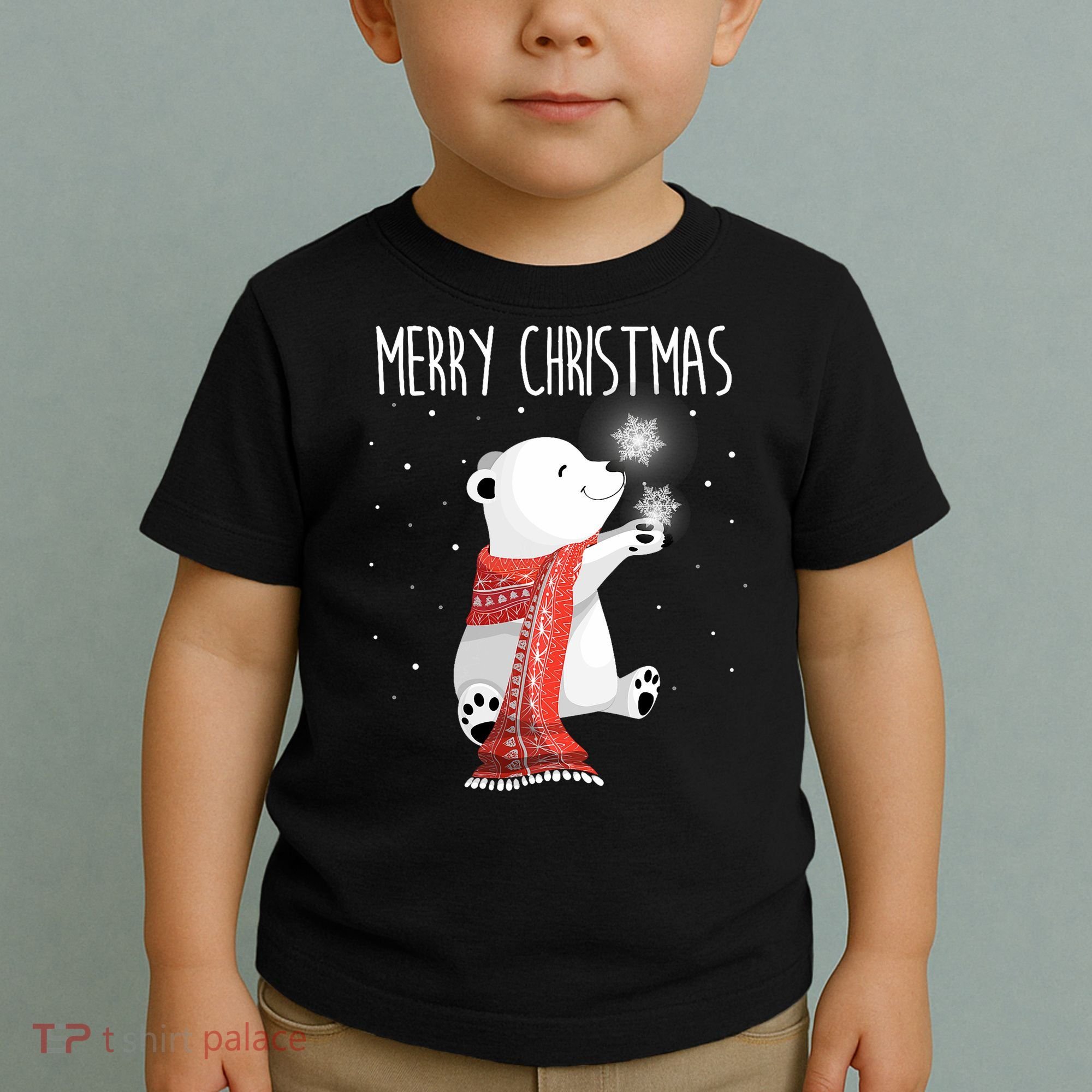 Cute Polar Bear Scarf Merry Christmas Xmas Holidays Gift Toddler T-Shirt