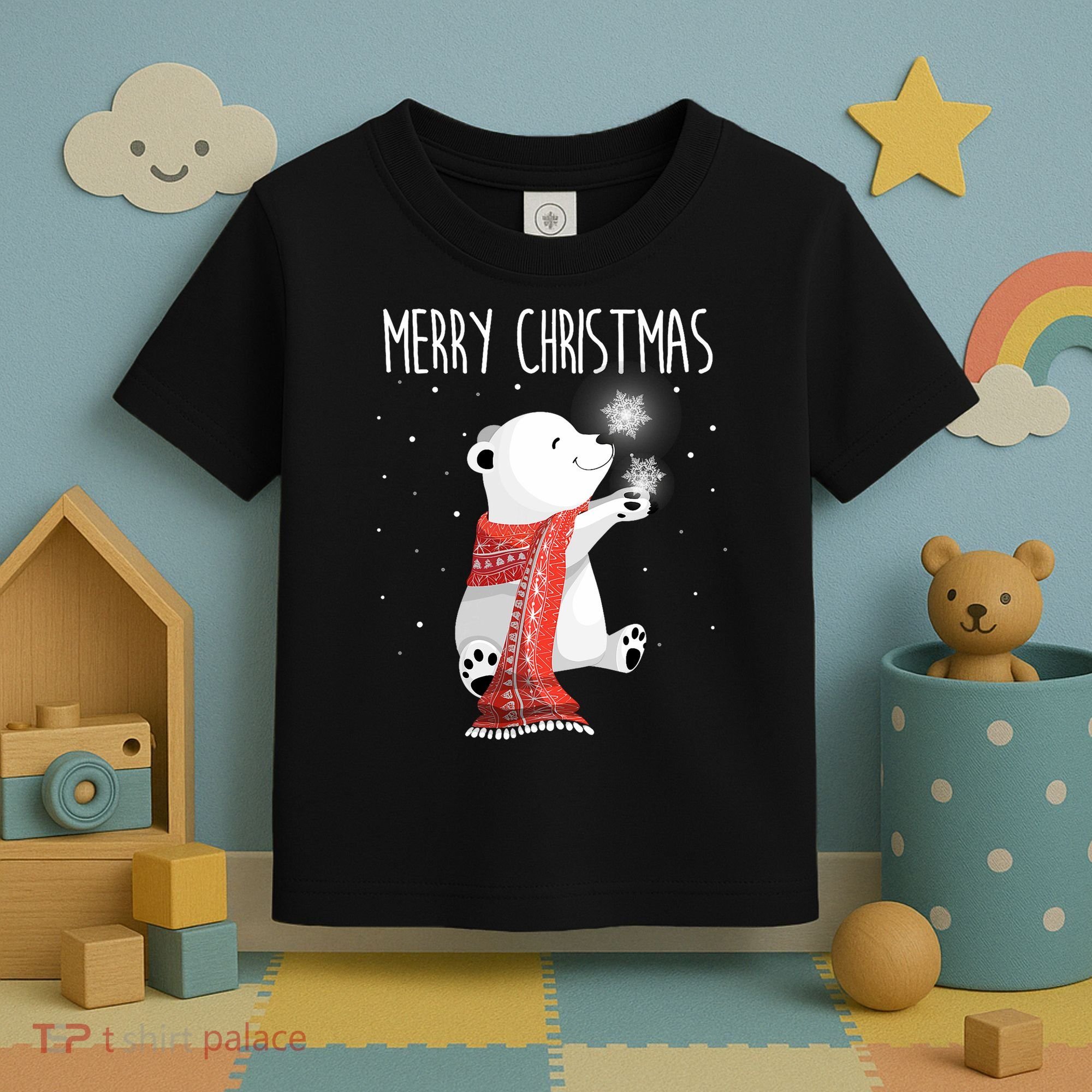Cute Polar Bear Scarf Merry Christmas Xmas Holidays Gift Toddler T-Shirt