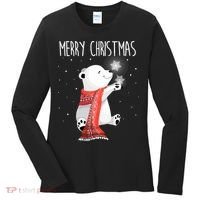 Cute Polar Bear Scarf Merry Christmas Xmas Holidays Gift Women's Long Sleeve Shirt thumb 0