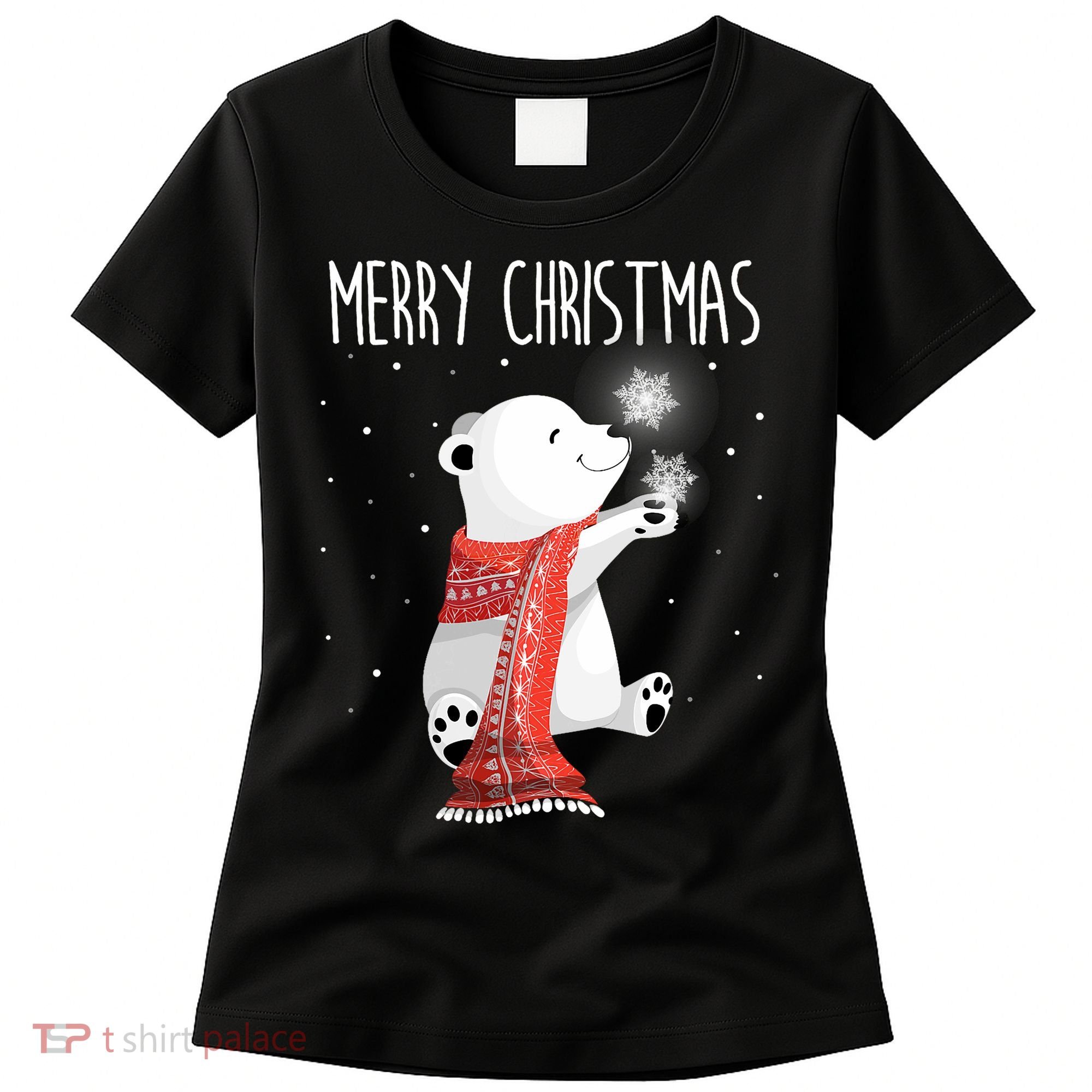 Cute Polar Bear Scarf Merry Christmas Xmas Holidays Gift Women's T-Shirt