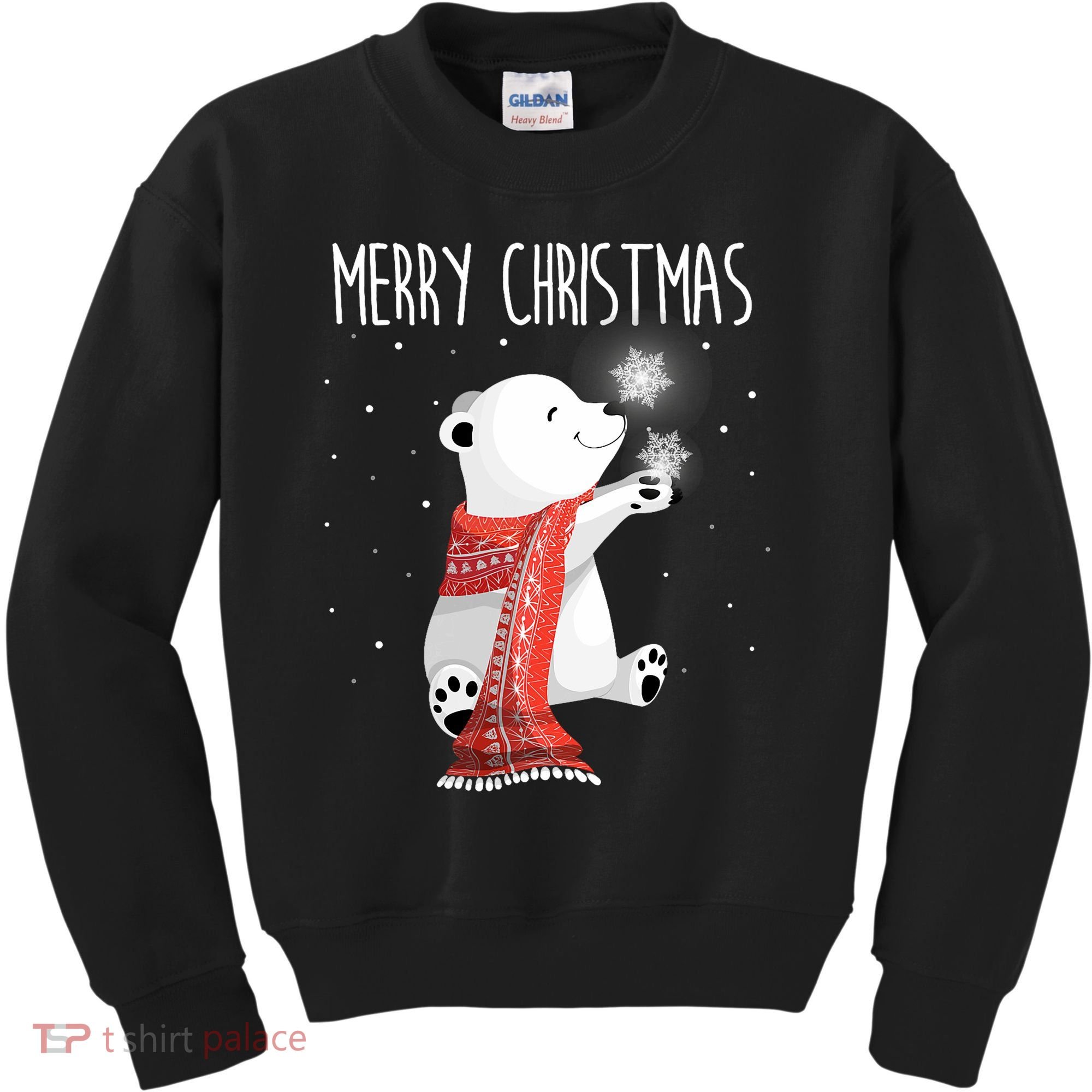Cute Polar Bear Scarf Merry Christmas Xmas Holidays Gift Kids Sweatshirt