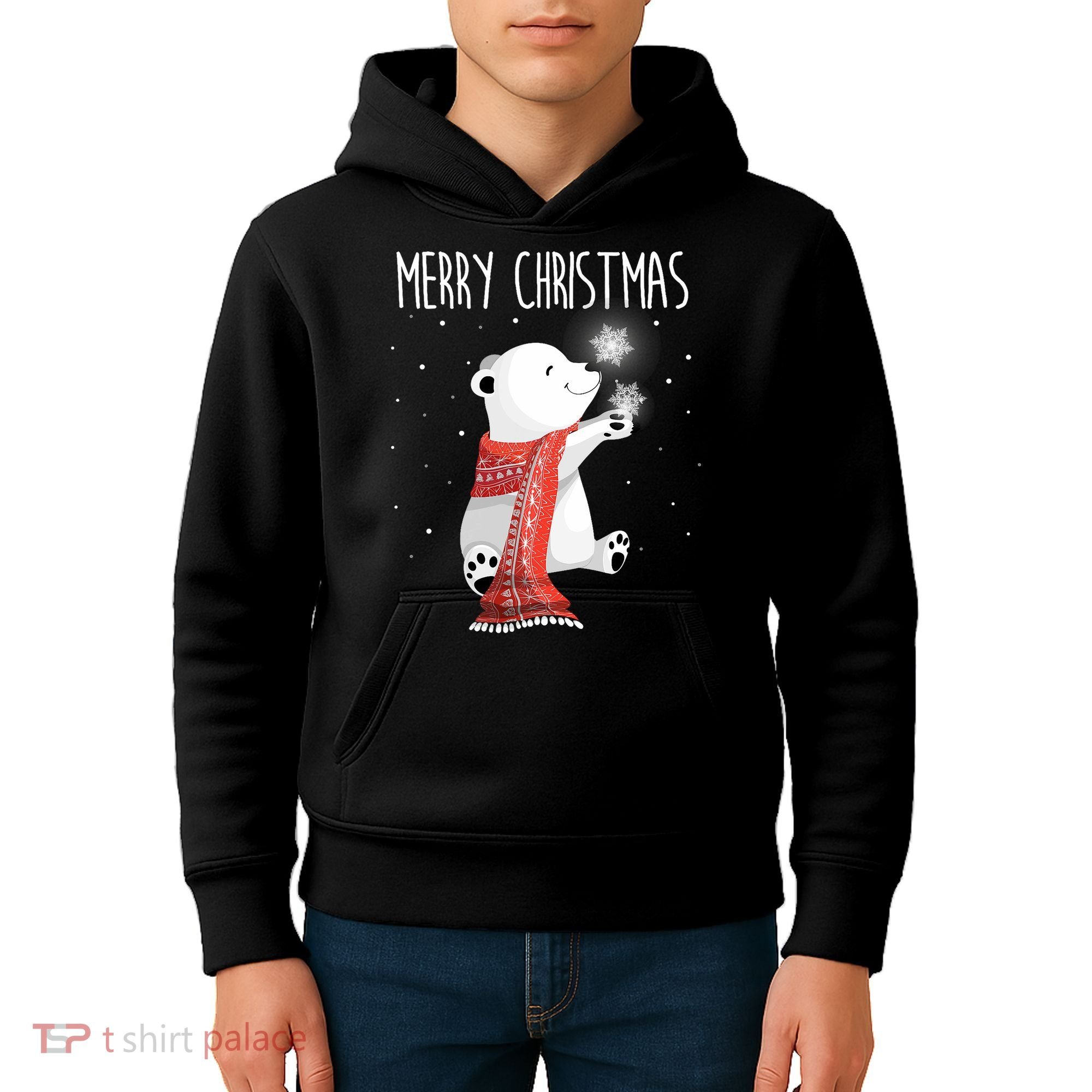 Cute Polar Bear Scarf Merry Christmas Xmas Holidays Gift Kids Hoodie