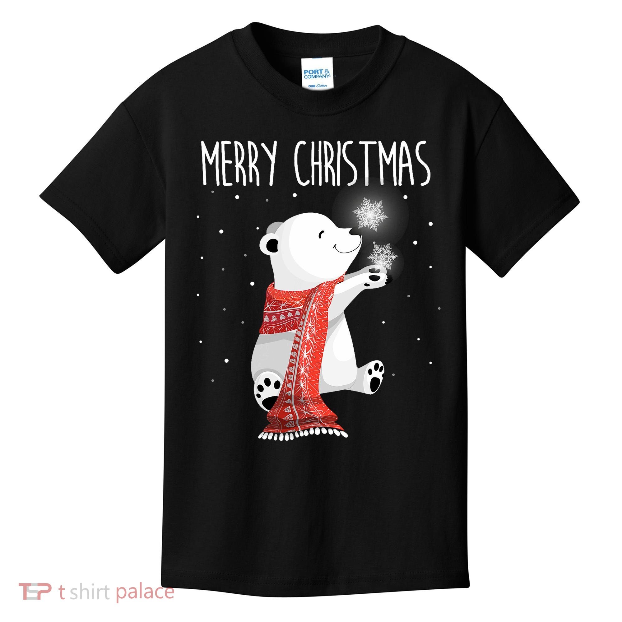 Cute Polar Bear Scarf Merry Christmas Xmas Holidays Gift Kids T-Shirt