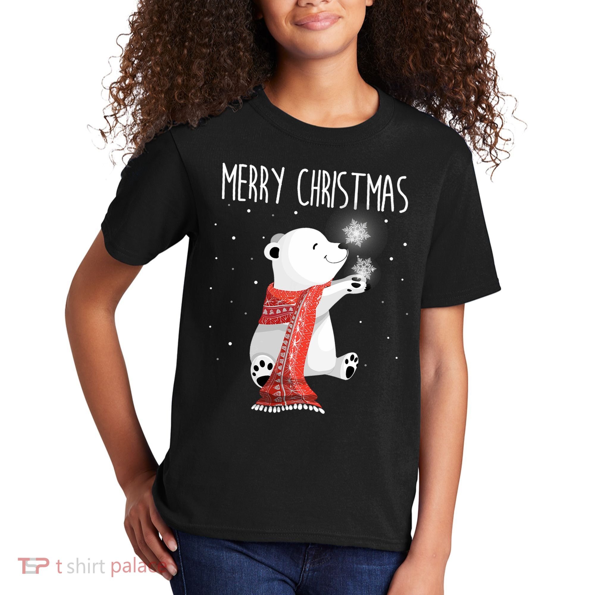 Cute Polar Bear Scarf Merry Christmas Xmas Holidays Gift Kids T-Shirt