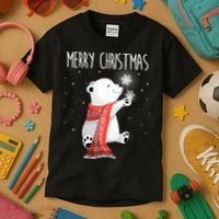 Cute Polar Bear Scarf Merry Christmas Xmas Holidays Gift Kids T-Shirt thumb 3