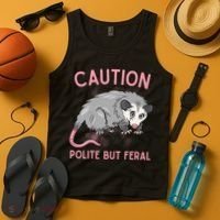 CAUTION POLITE BUT FERAL Funny Opossum Tank Top thumb 4
