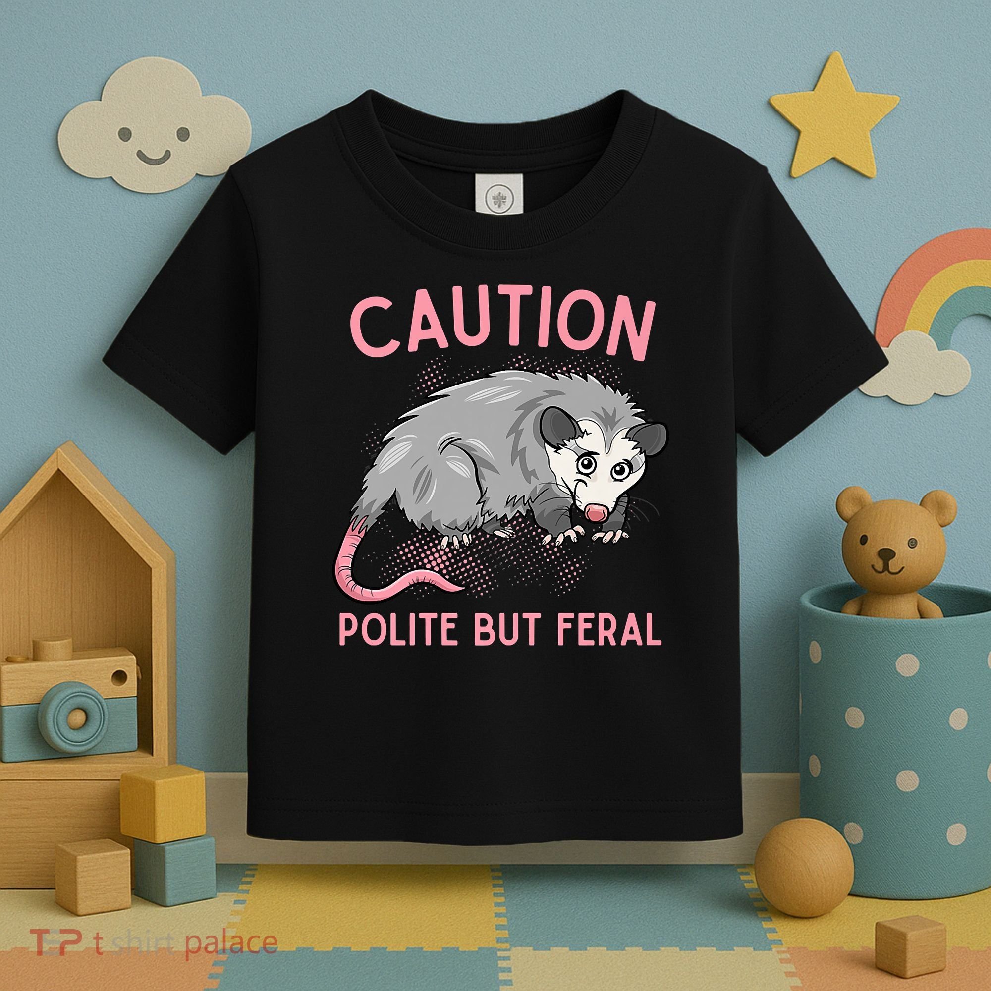 CAUTION POLITE BUT FERAL Funny Opossum Toddler T-Shirt