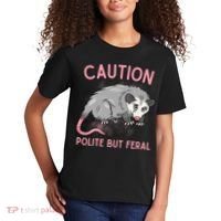 CAUTION POLITE BUT FERAL Funny Opossum Kids T-Shirt thumb 2