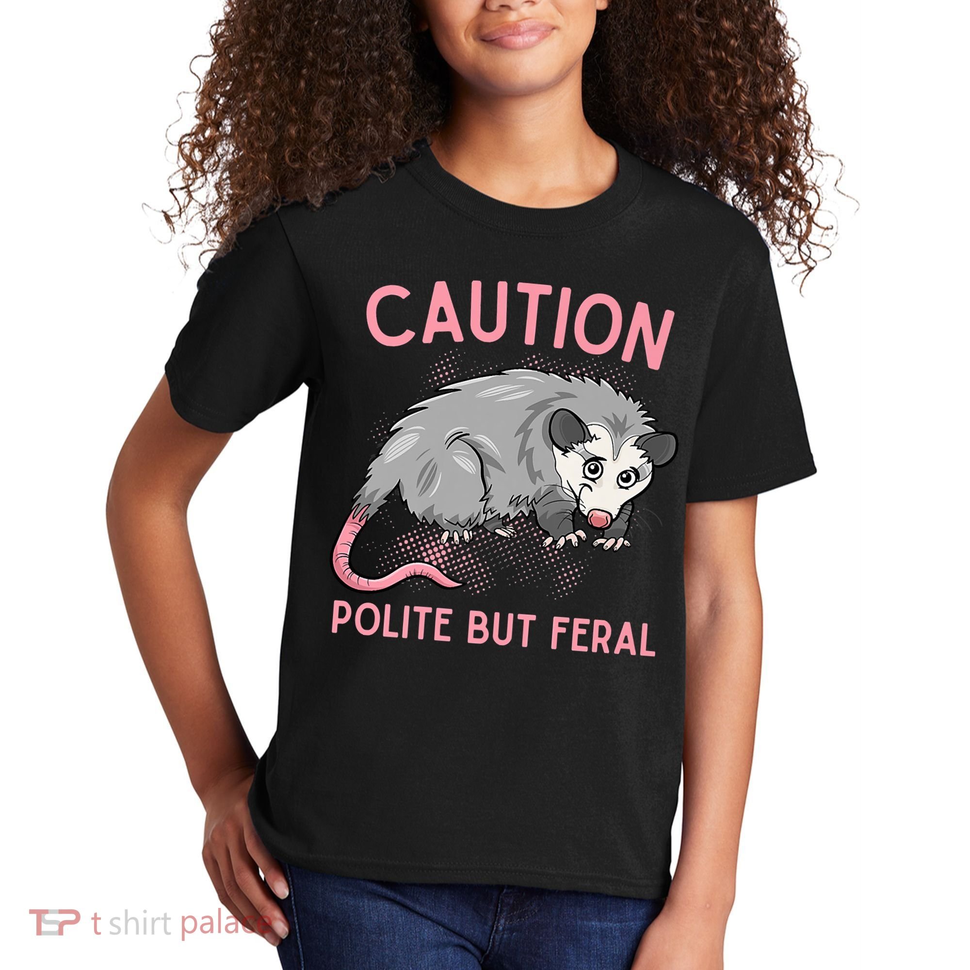 CAUTION POLITE BUT FERAL Funny Opossum Kids T-Shirt