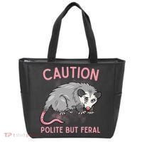 CAUTION POLITE BUT FERAL Funny Opossum Tote Bag thumb 0