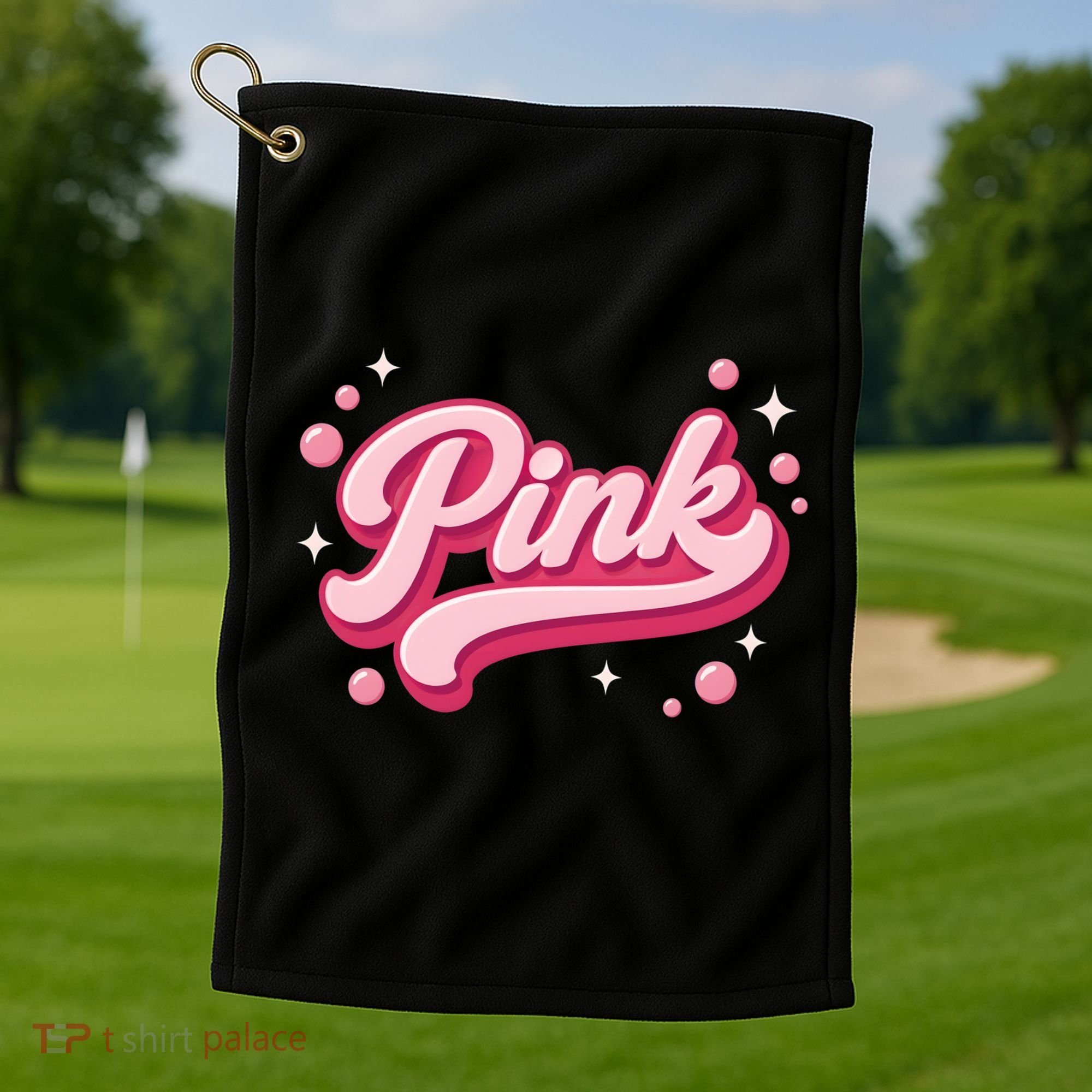 Cute Pink Bubble Logo Golf Towel