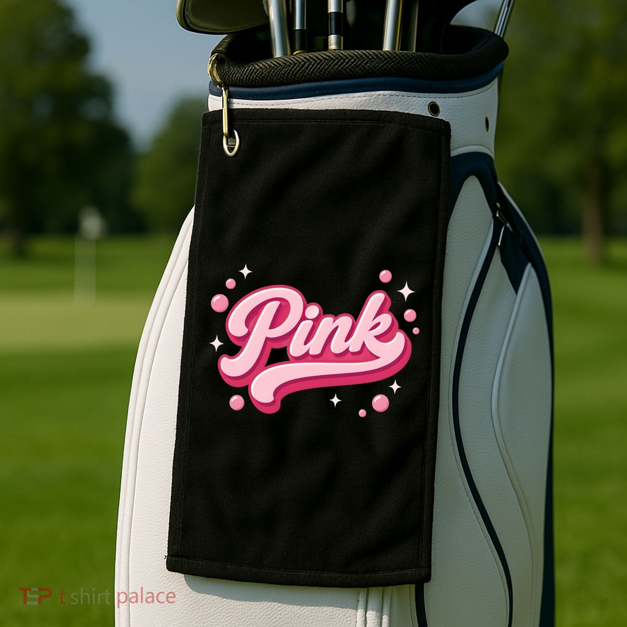 Cute Pink Bubble Logo Golf Towel