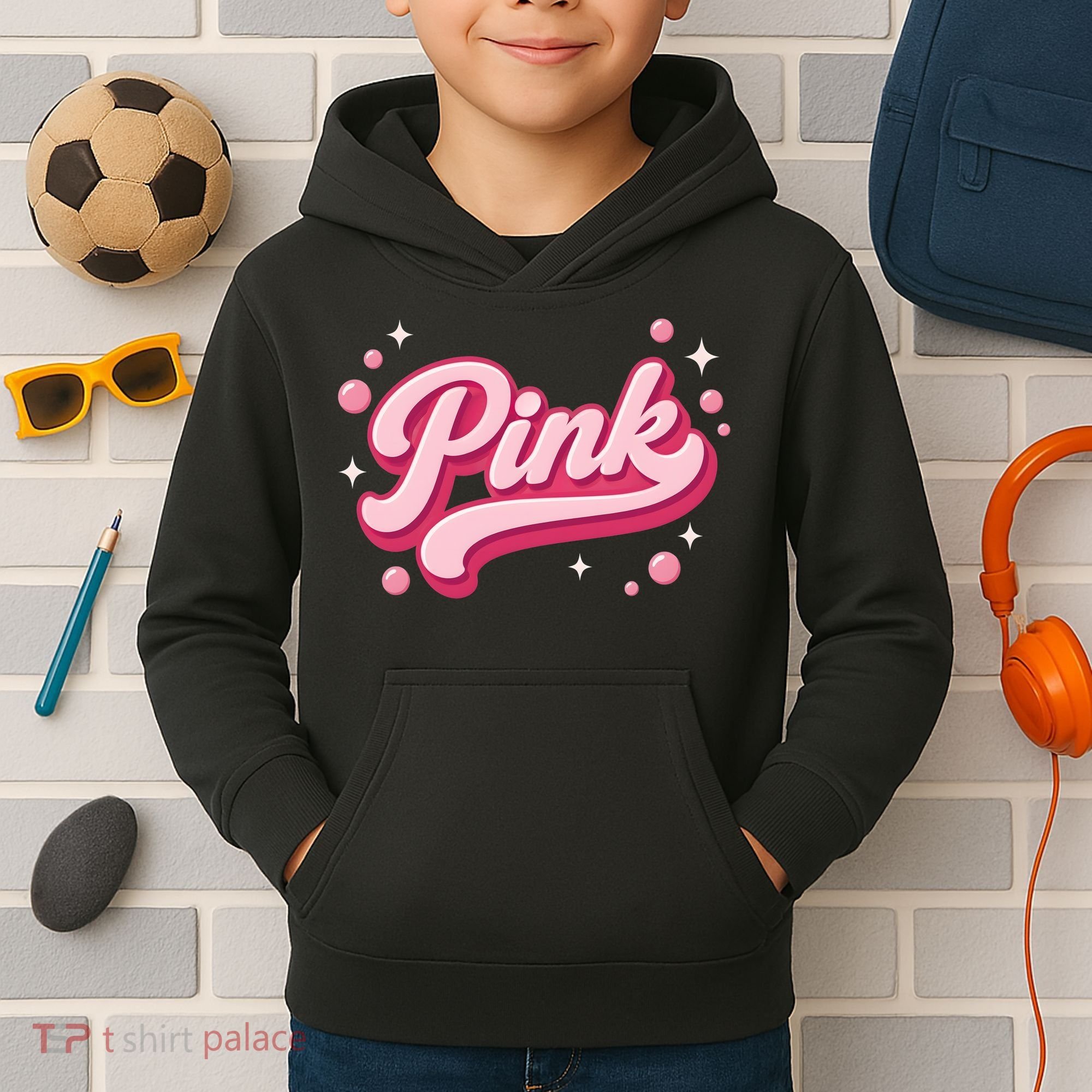 Cute Pink Bubble Logo Kids Hoodie