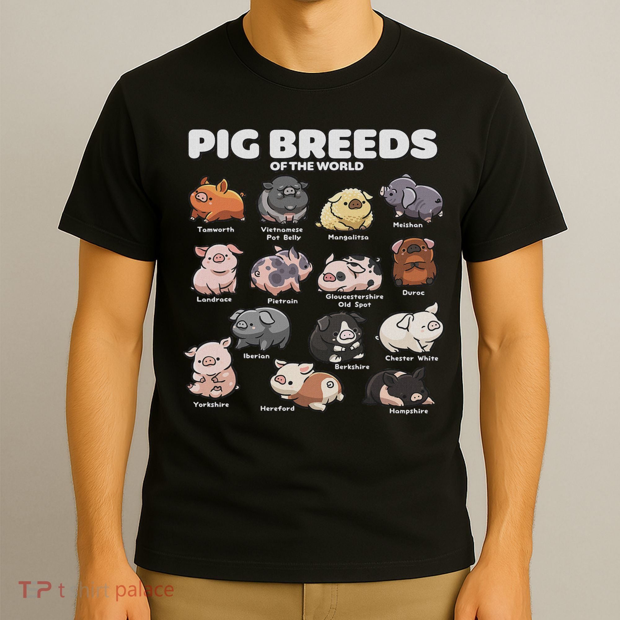 Cute Pig Breeds Of The World Funny Farm Animal Lovers T-Shirt