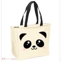 Cute Panda Bear Black & White Kawaii Cartoon Animal Face Tote Bag thumb 2