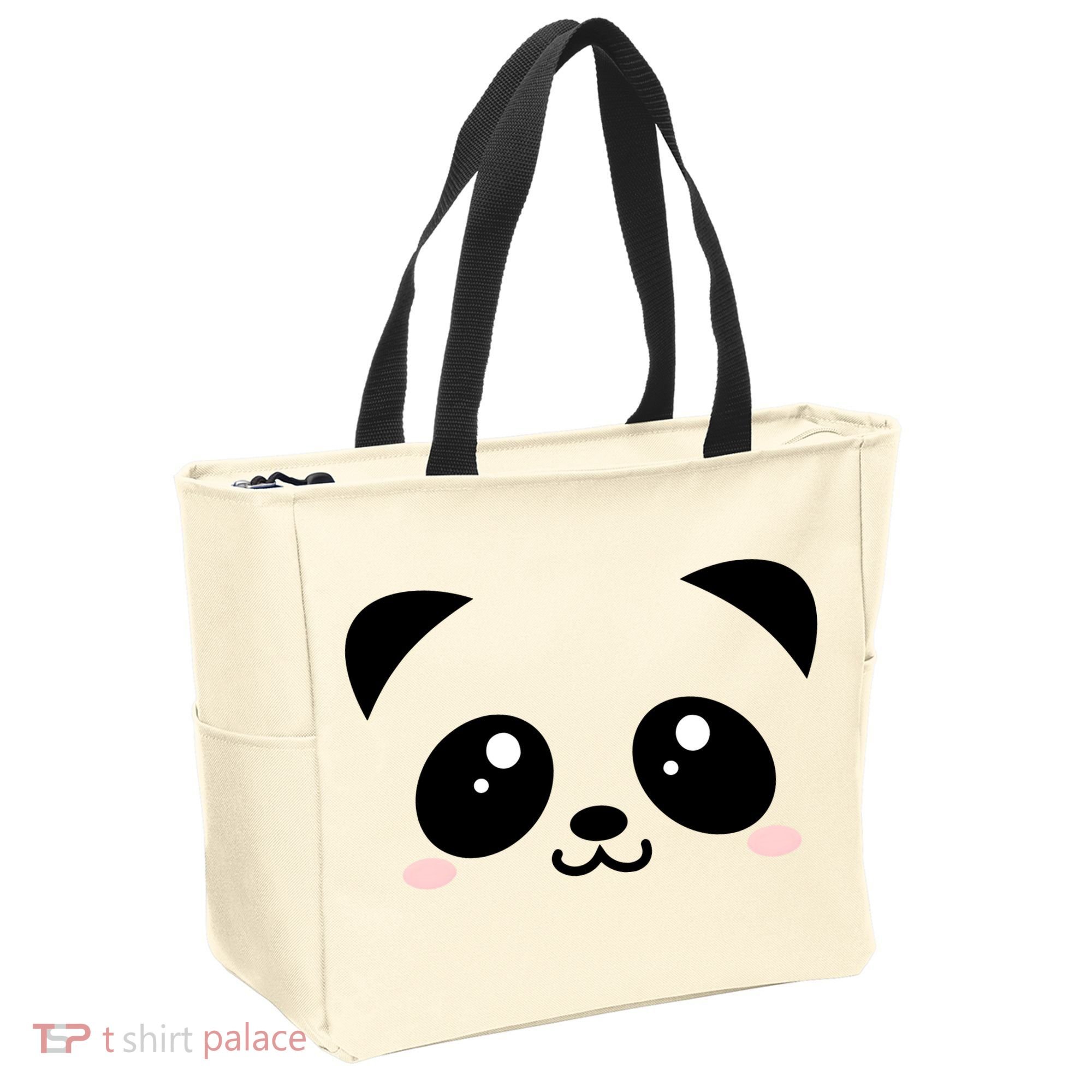 Cute Panda Bear Black & White Kawaii Cartoon Animal Face Tote Bag