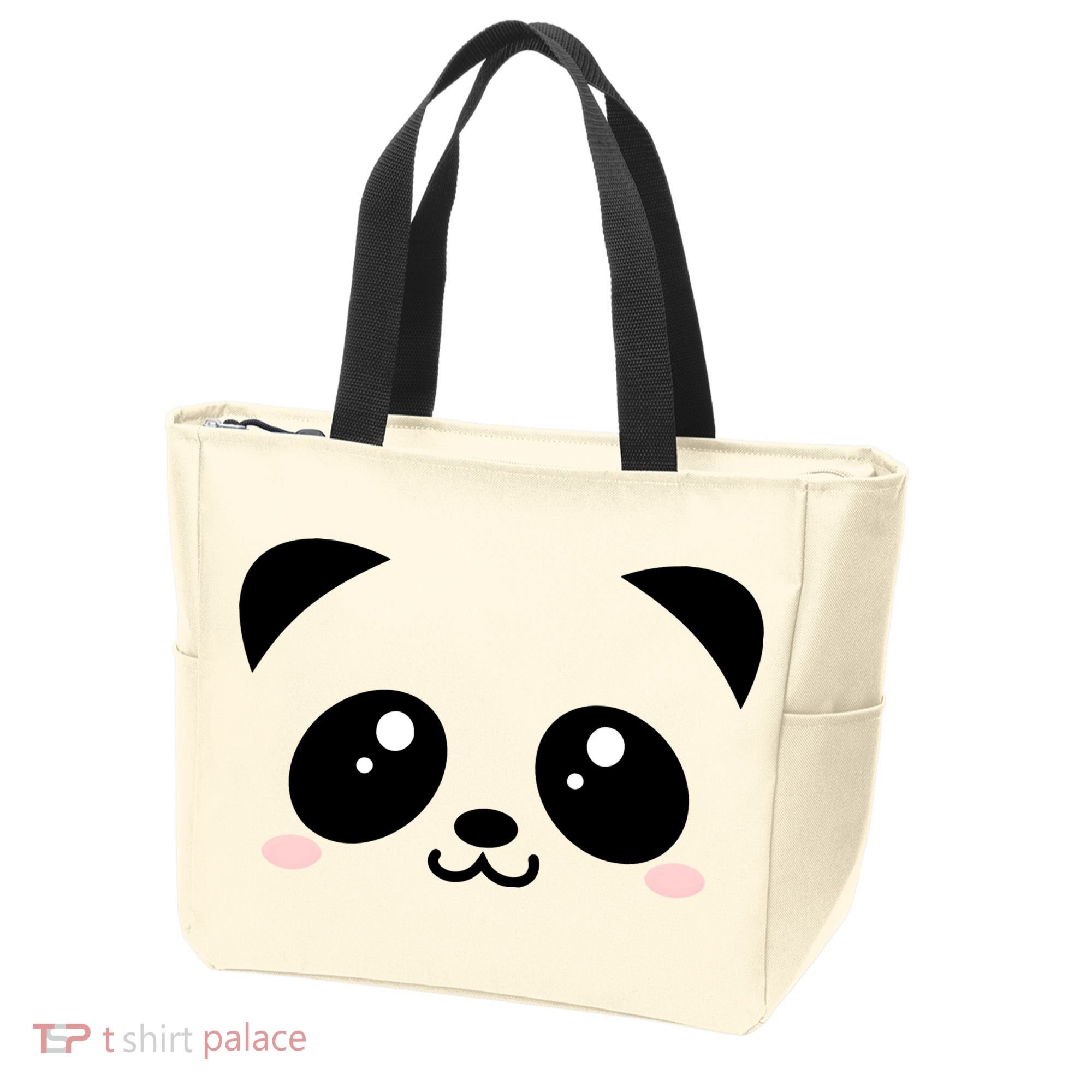 Cute Panda Bear Black & White Kawaii Cartoon Animal Face Tote Bag