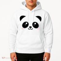 Cute Panda Bear Black & White Kawaii Cartoon Animal Face Hoodie thumb 2