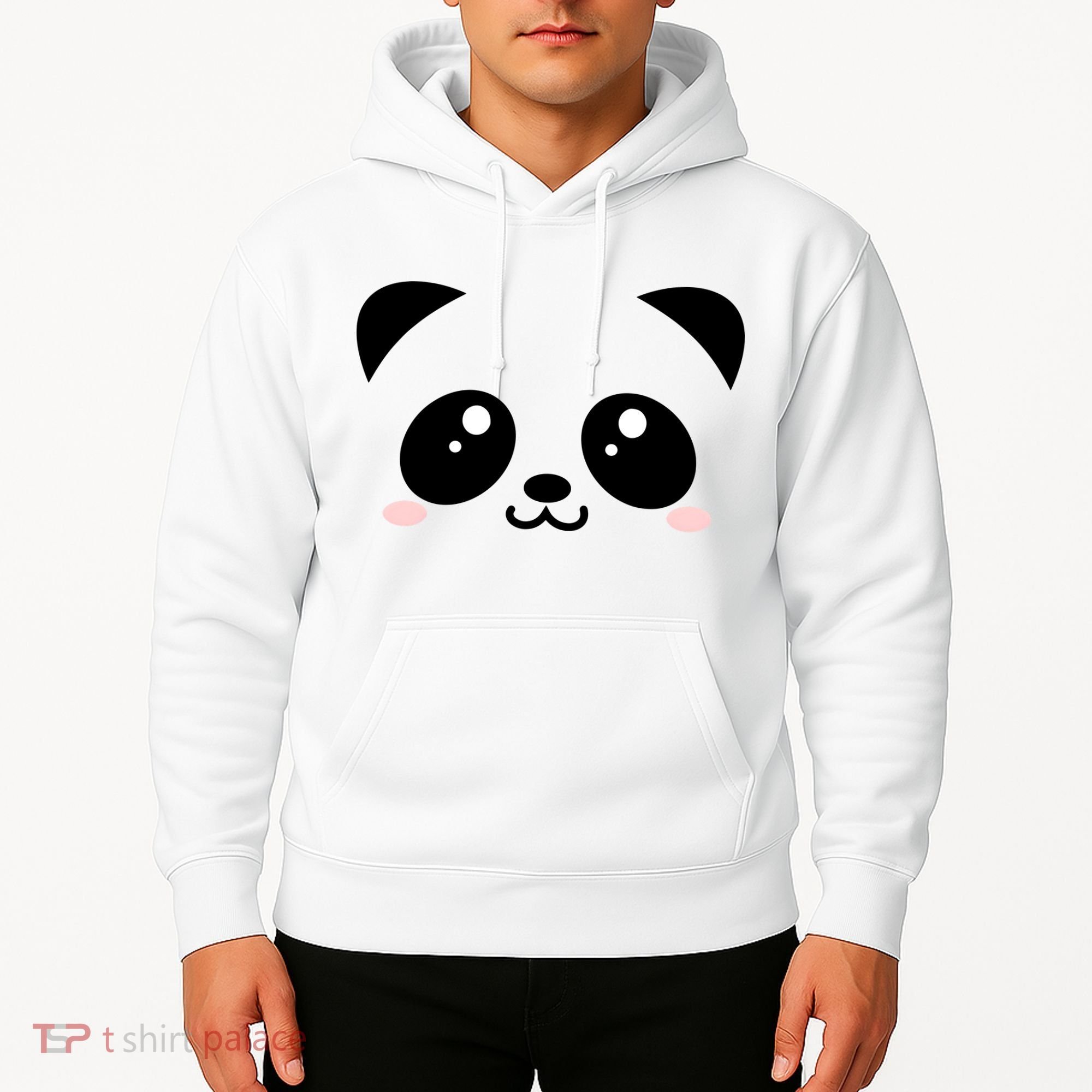 Cute Panda Bear Black & White Kawaii Cartoon Animal Face Hoodie