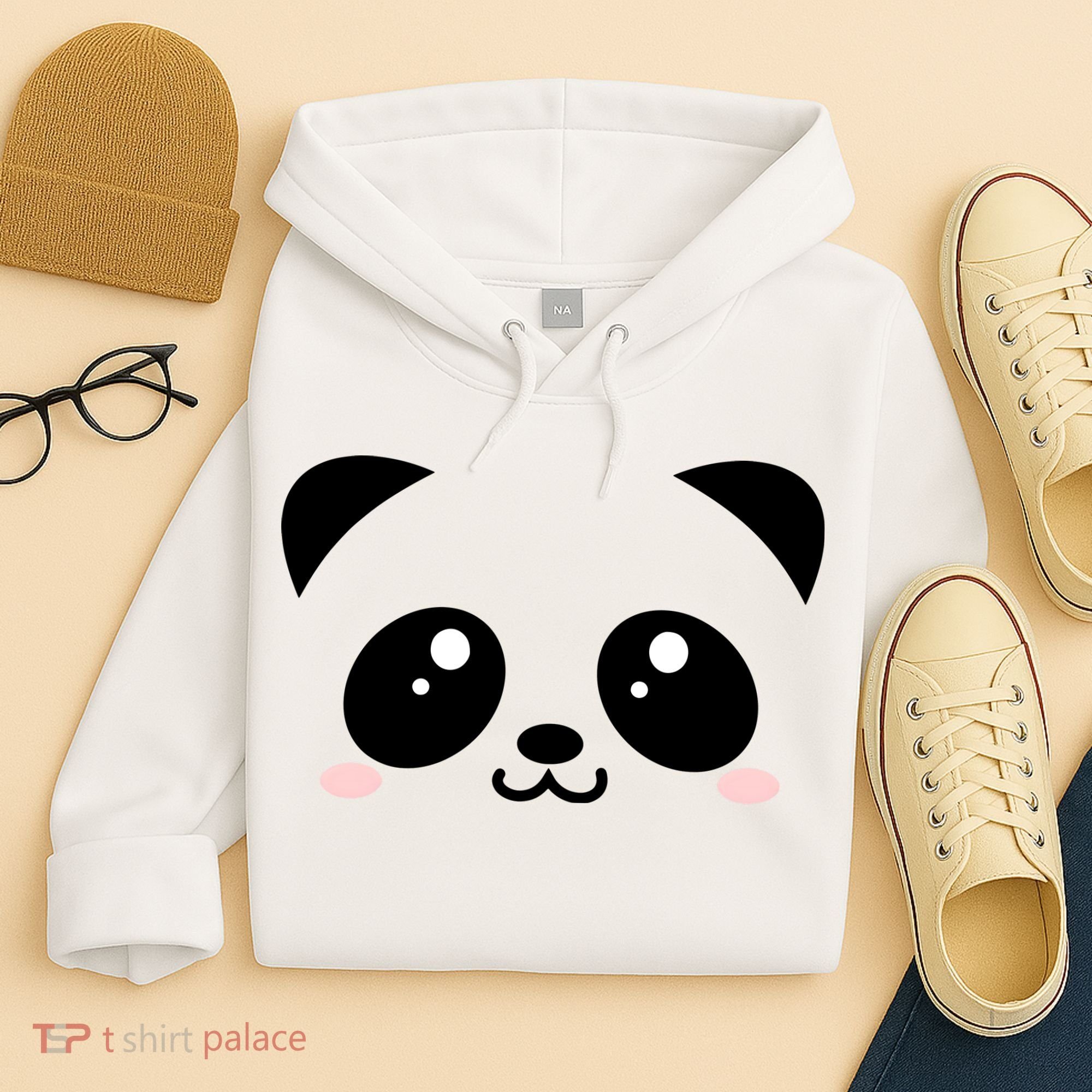 Cute Panda Bear Black & White Kawaii Cartoon Animal Face Hoodie