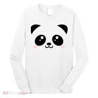 Cute Panda Bear Black & White Kawaii Cartoon Animal Face Long Sleeve Shirt thumb 0