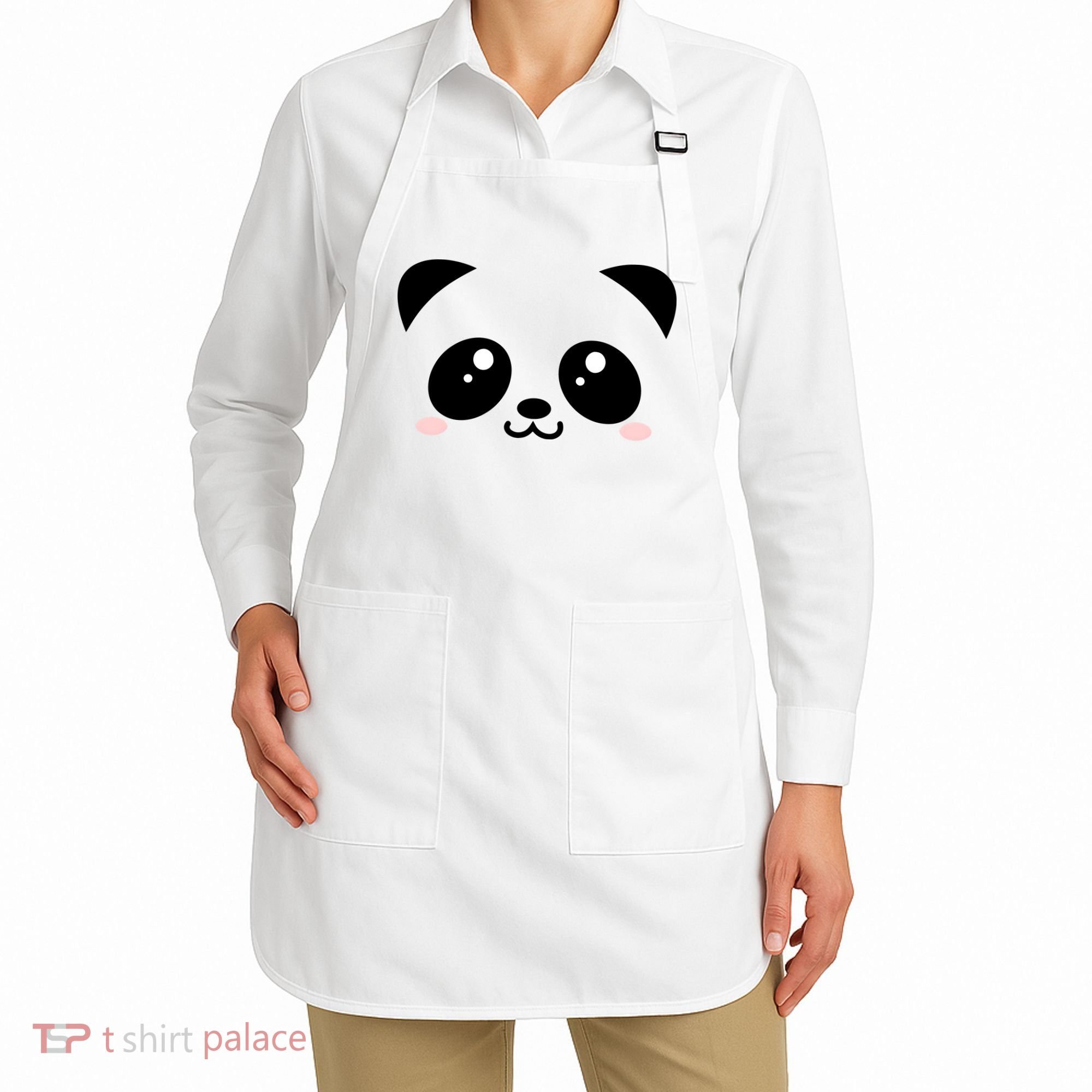Cute Panda Bear Black & White Kawaii Cartoon Animal Face Apron