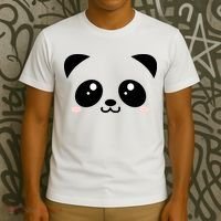 Cute Panda Bear Black & White Kawaii Cartoon Animal Face T-Shirt thumb 3