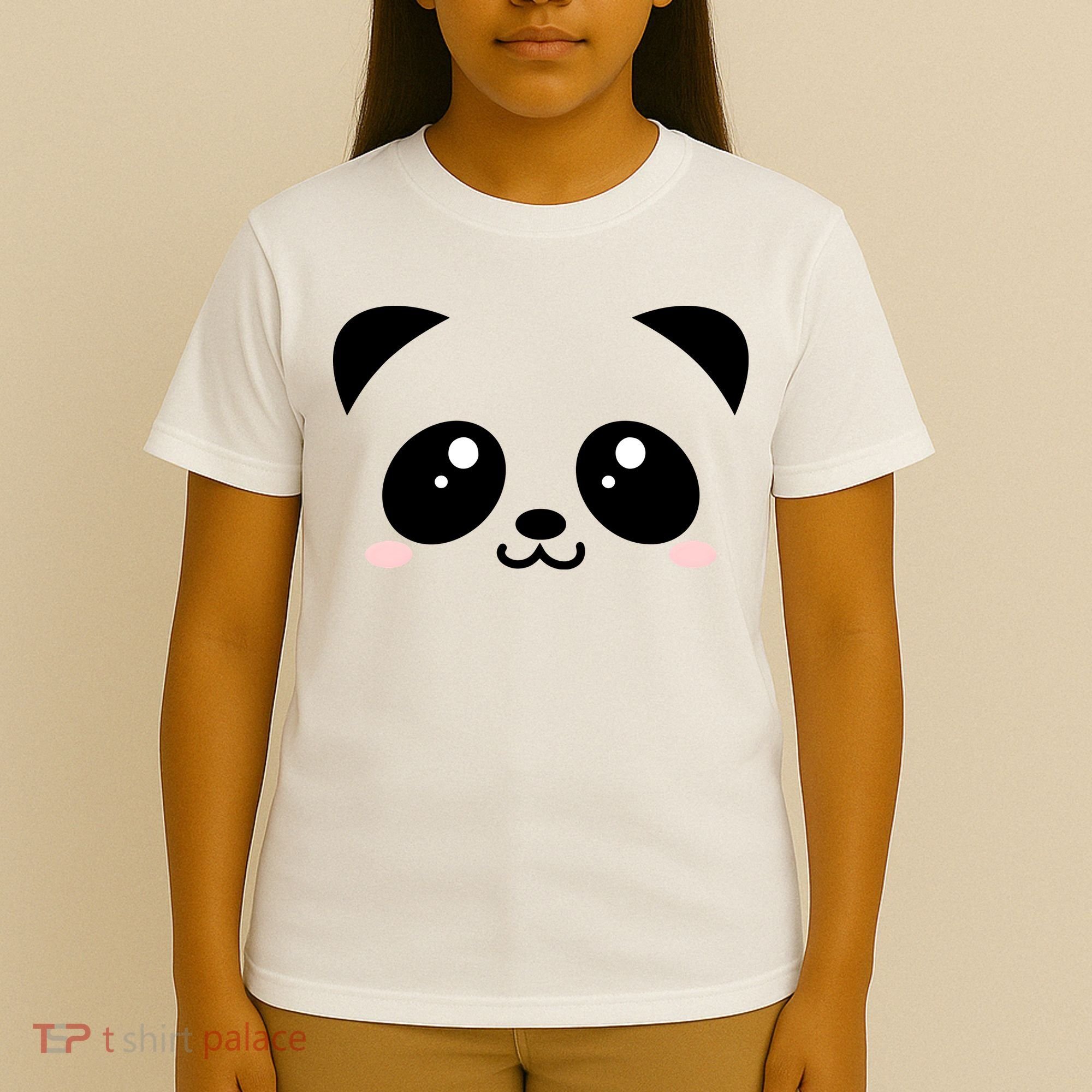 Cute Panda Bear Black & White Kawaii Cartoon Animal Face T-Shirt