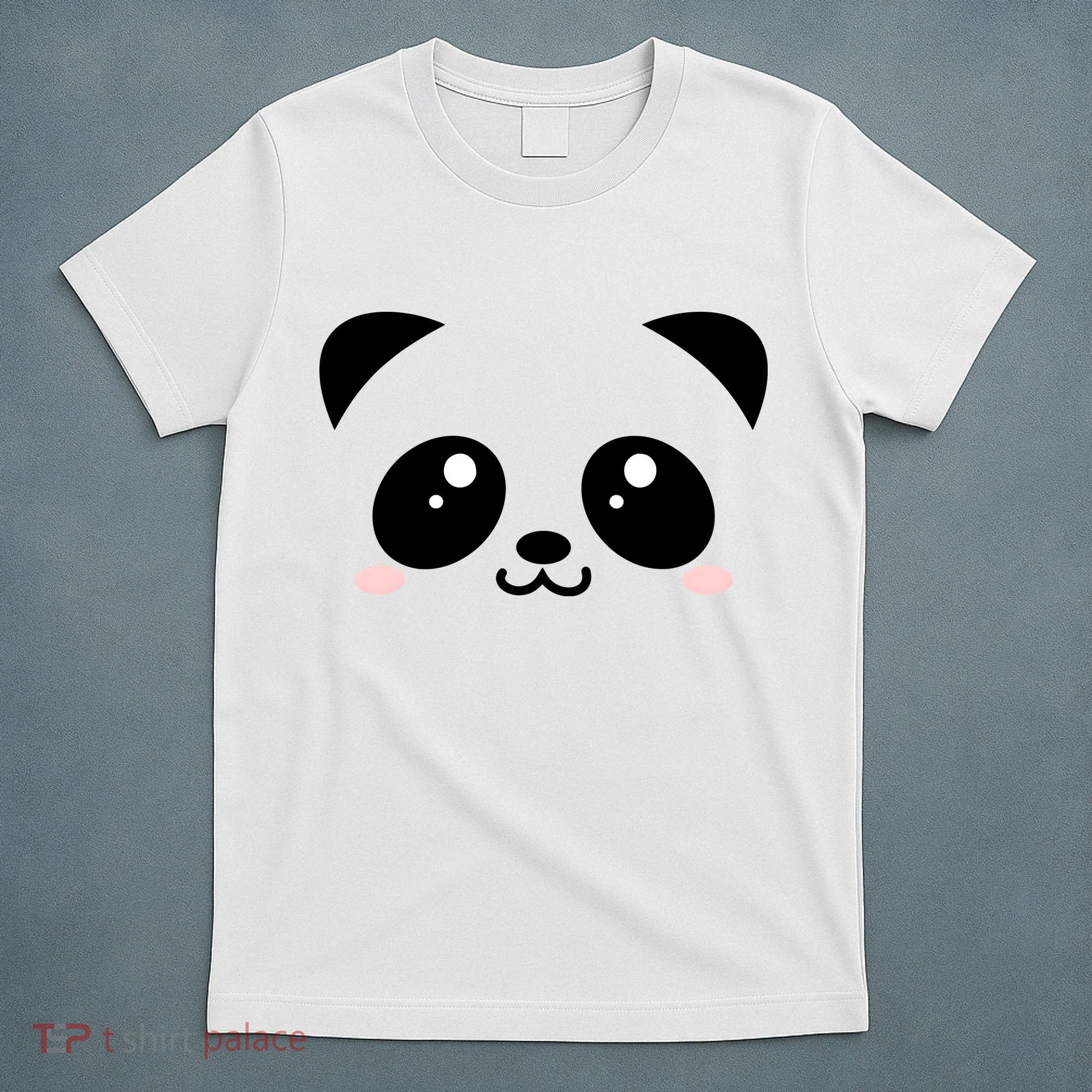 Cute Panda Bear Black & White Kawaii Cartoon Animal Face T-Shirt